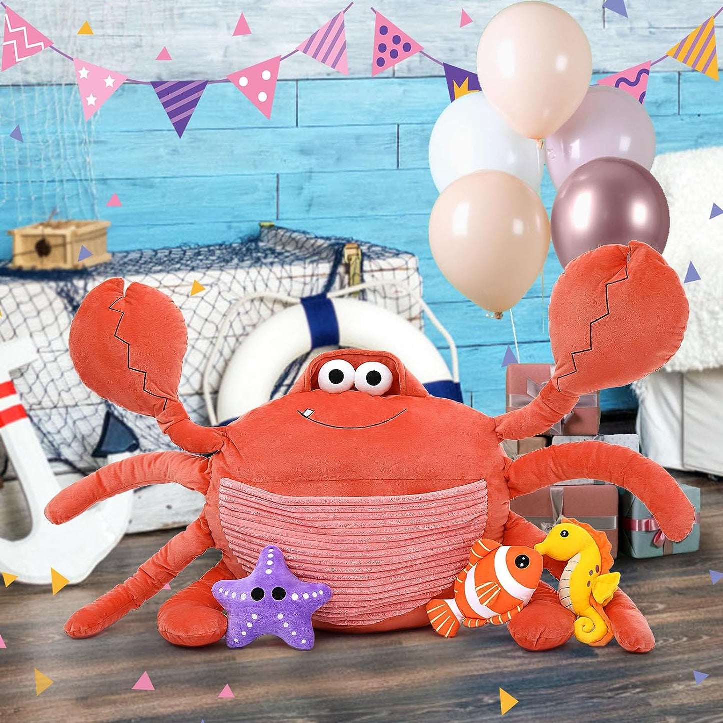 Giant Crab Stuffed Animals, 39 Inches - Seahorse/Starfish/Anemone Fish Plush Toys - Weighted Cartoon Soft Throw Pillows - Cozy Cushion Plush Pillows - Christmas/Birthday/Baby Shower/Easter/Thanksgiving/Halloween Gift