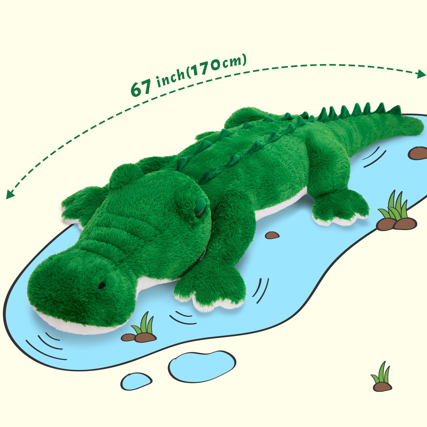 Alligator Stuffed Animals Crocodile Plush Toy, Green, 67 Inches