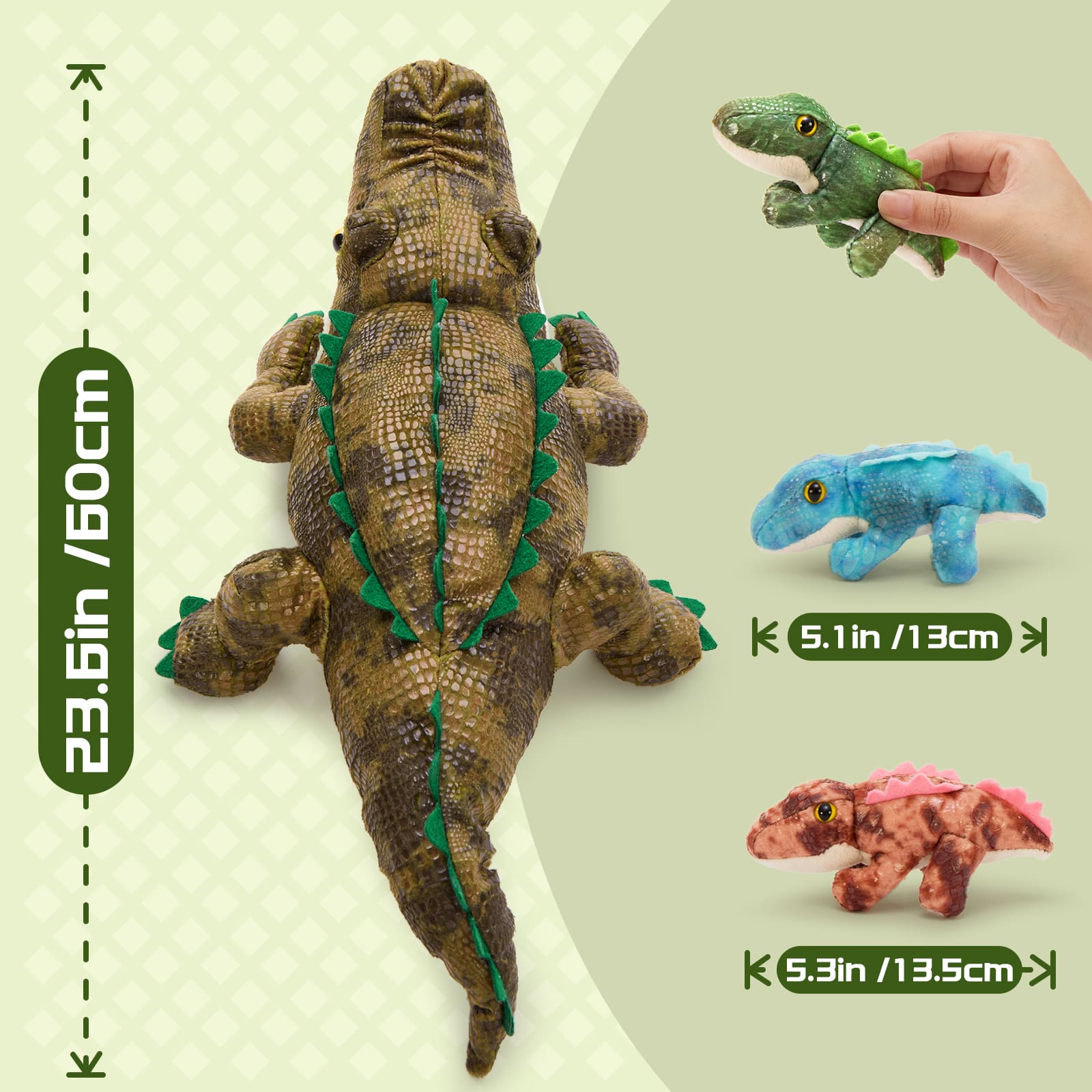 Maman crocodile avec 3 peluches bébé crocodile, 23,6''