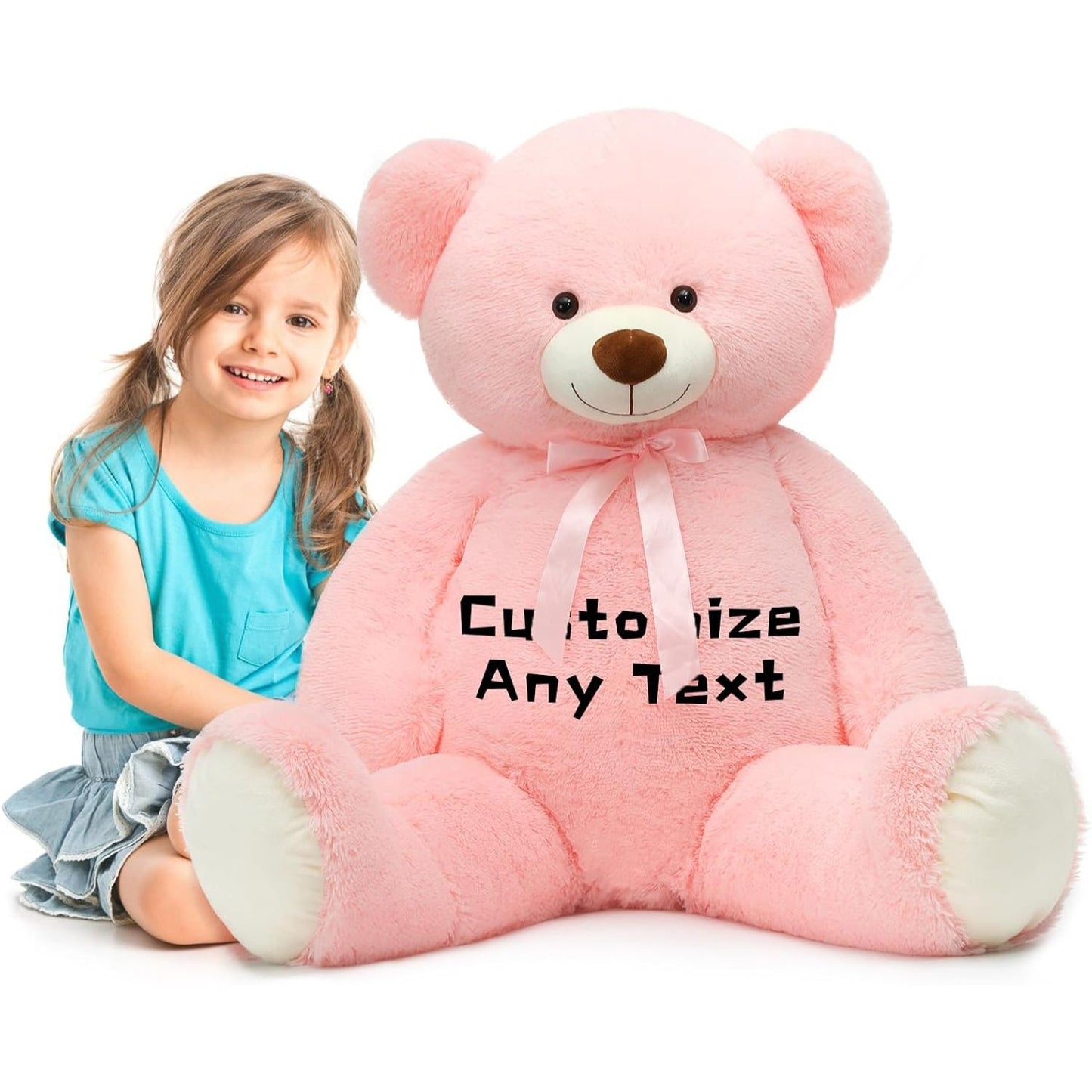 Custom Teddy Bear Plush Toy with Custom Text - Pink Customized Teddy Bear 51 Inches - Stuffed Animal Personalized Gift - Personalized Gift for Anniversary, Graduation, Christmas, Valentine's Day, Mother's Day, Baby Shower - Sweet Gift for Girlfriend, Boyfriend - Free Shipping 
