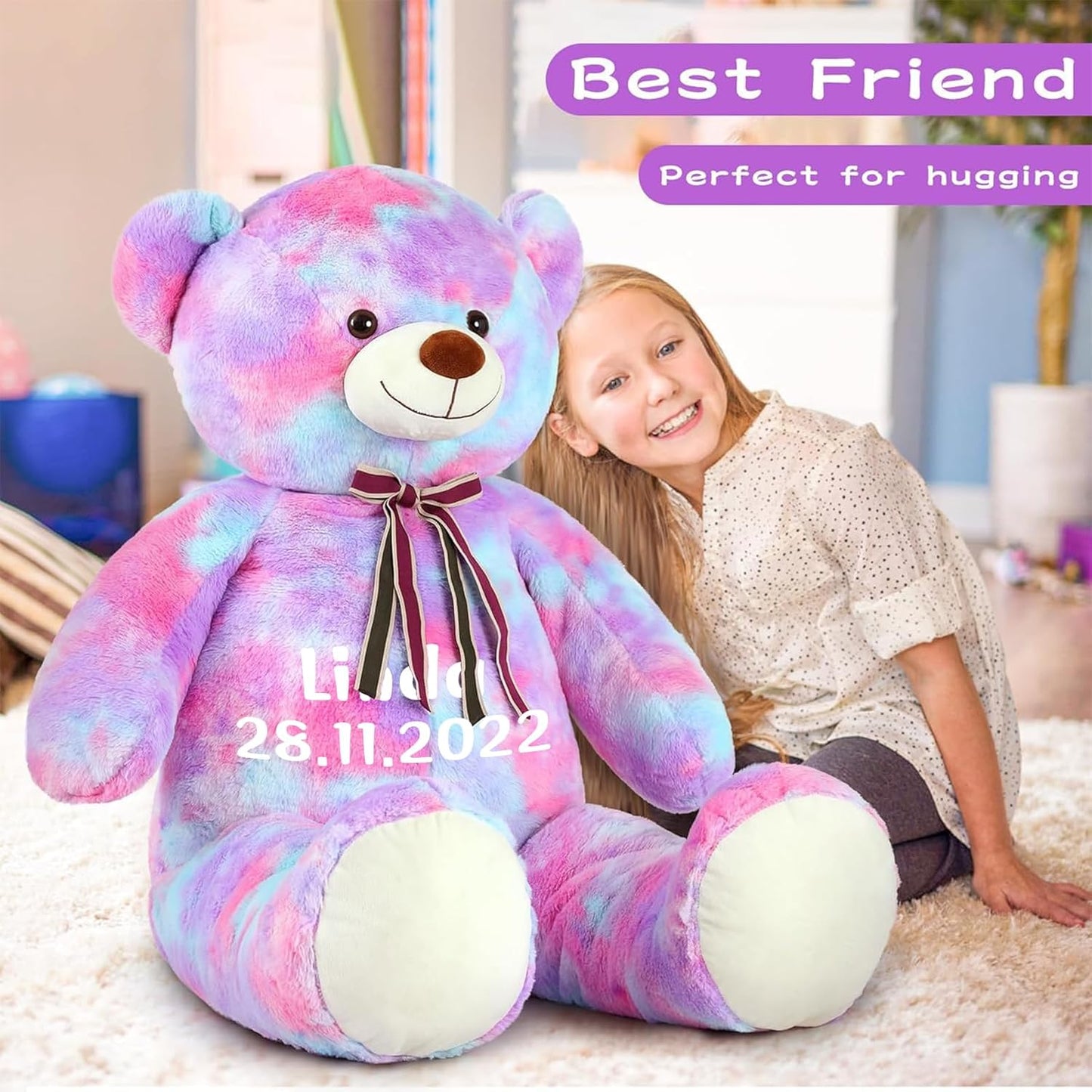 Custom Teddy Bear Plush Toy with Custom Text - Colorful Customized Teddy Bear 51 Inches - Stuffed Animal Personalized Gift - Personalized Gift for Anniversary, Graduation, Christmas, Valentine's Day, Mother's Day, Baby Shower - Sweet Gift for Girlfriend, Boyfriend - Free Shipping 
