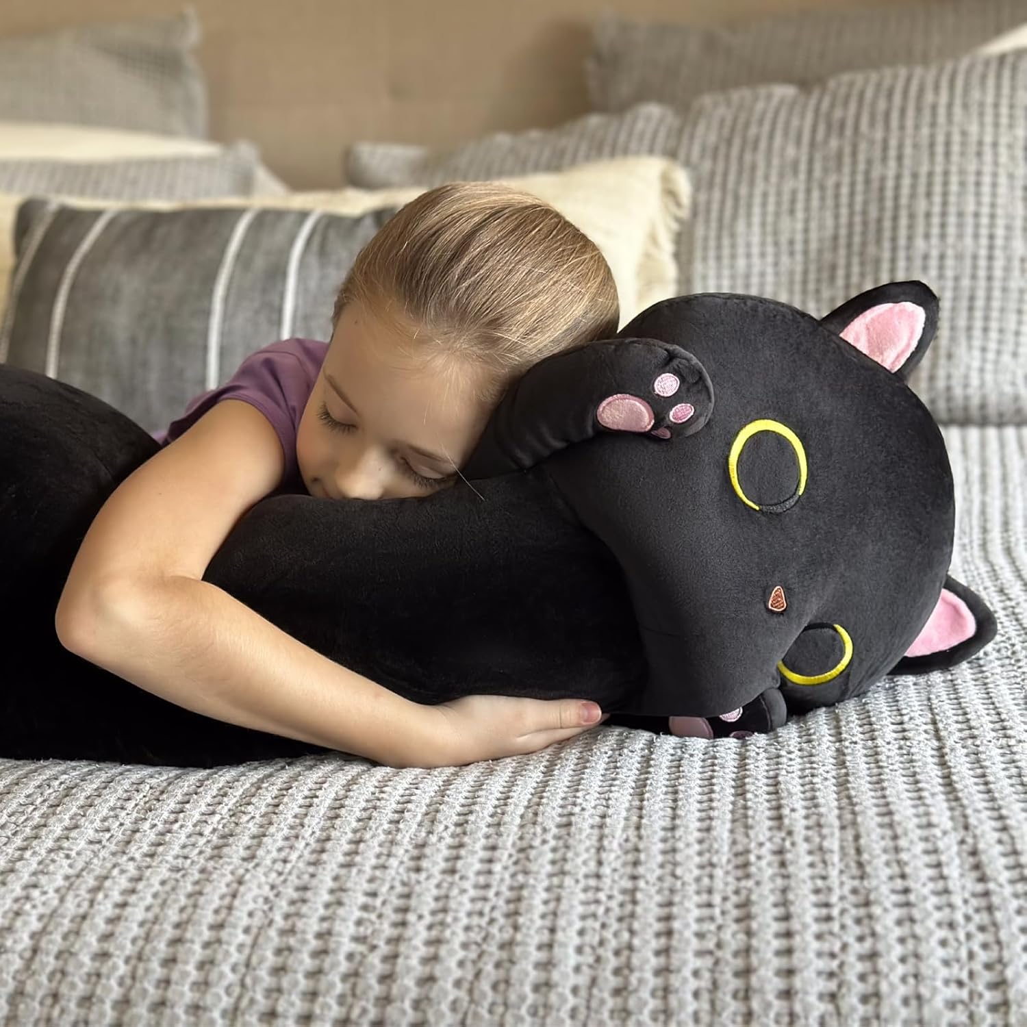 Black Cat Stuffed Animals Cat Long Throw Pillow, 43 Inches