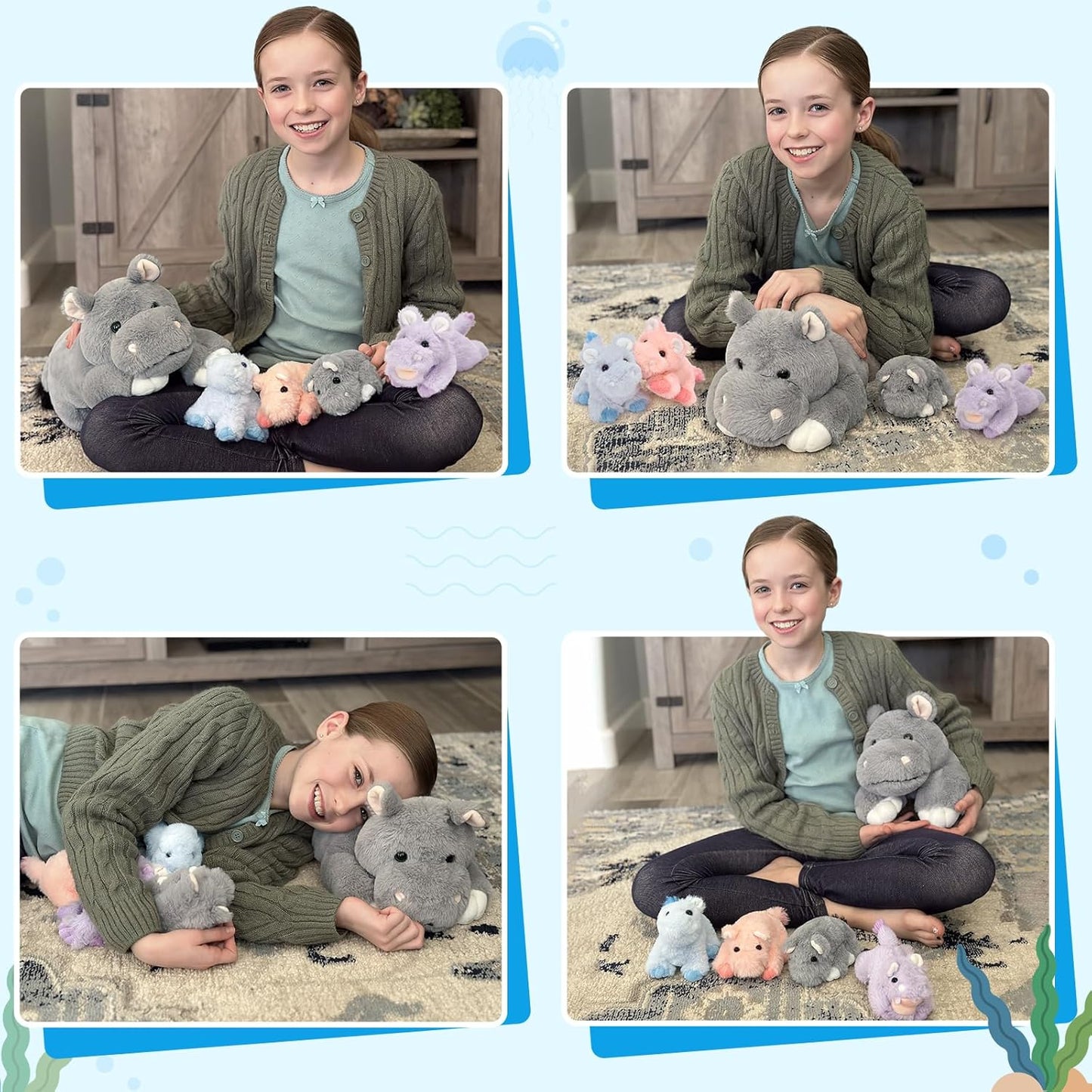 Hippo Stuffed Animals Bulk - 5 Pcs Hippopotamus Plush Toys - Stuffed Animal Babies with Their Mom - Hippo Plush Dolls - Stuffed Animals with Babies in the Belly - Christmas/Birthday/Baby Shower Gift for Kids Teens Adults