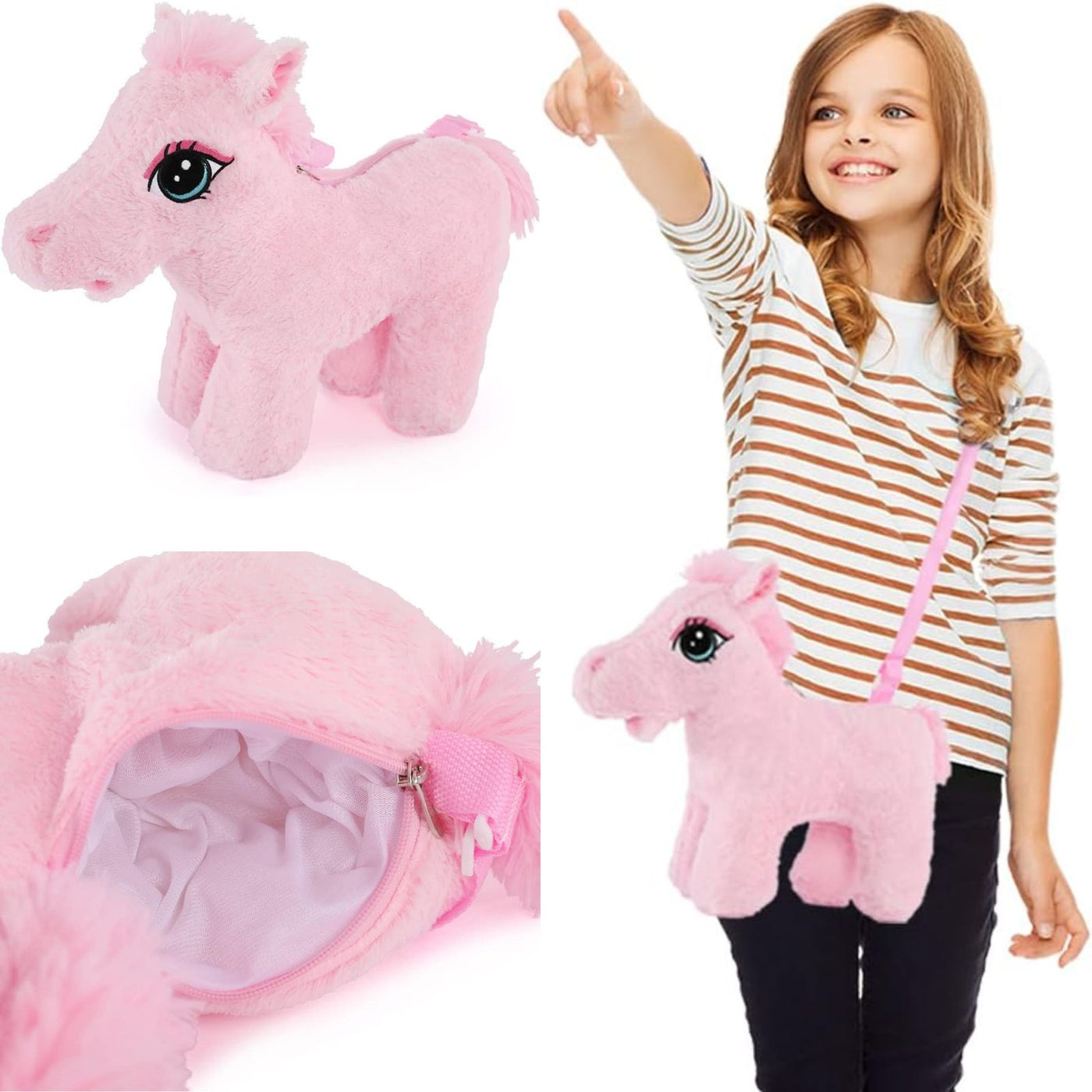 Cute Horse Bag for Kids, Pink, 12 Inches
