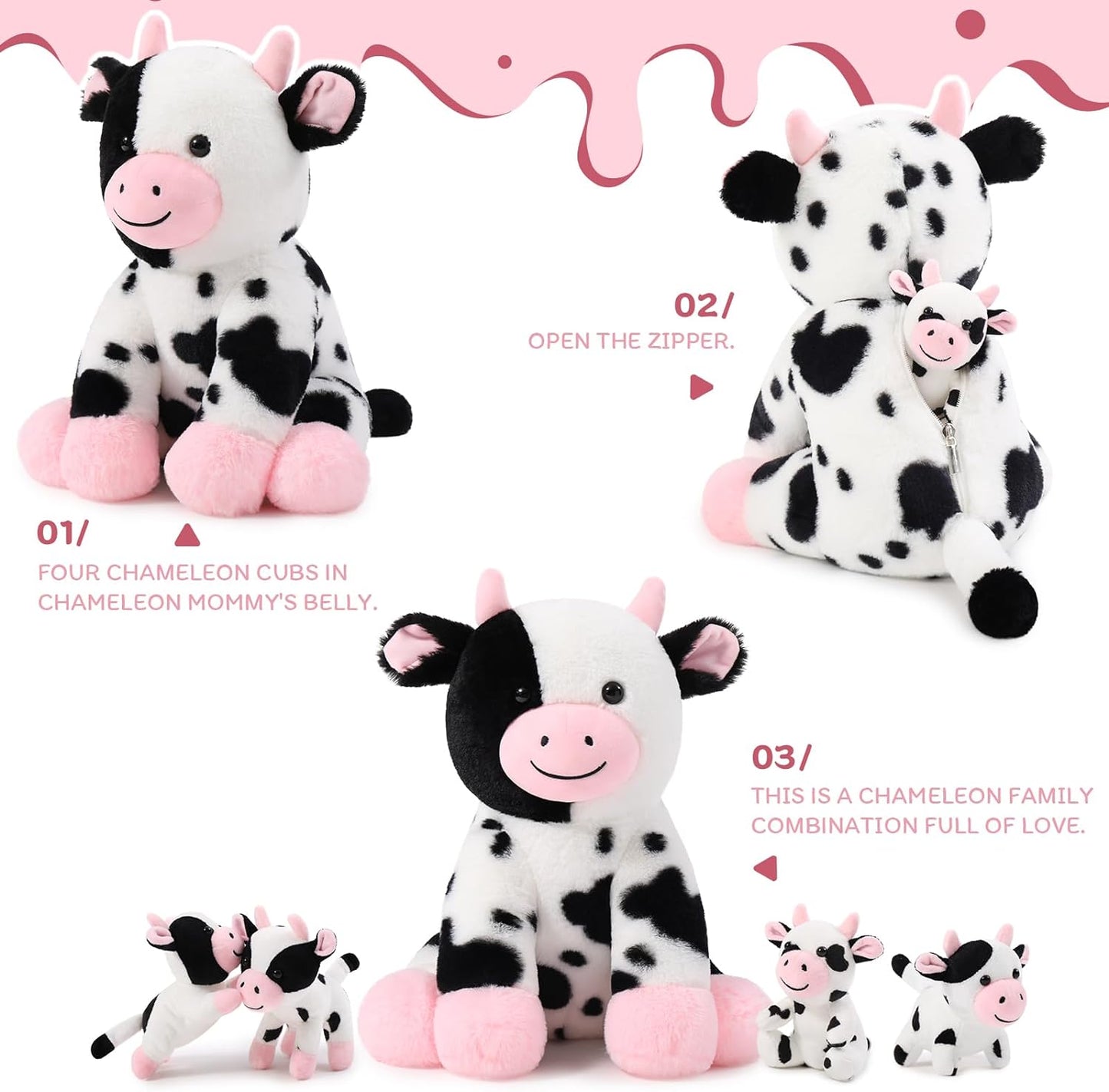 Dairy Cattle Plush Toys, Balck&White, 14.6 Inches - MorisMos Stuffed Animals