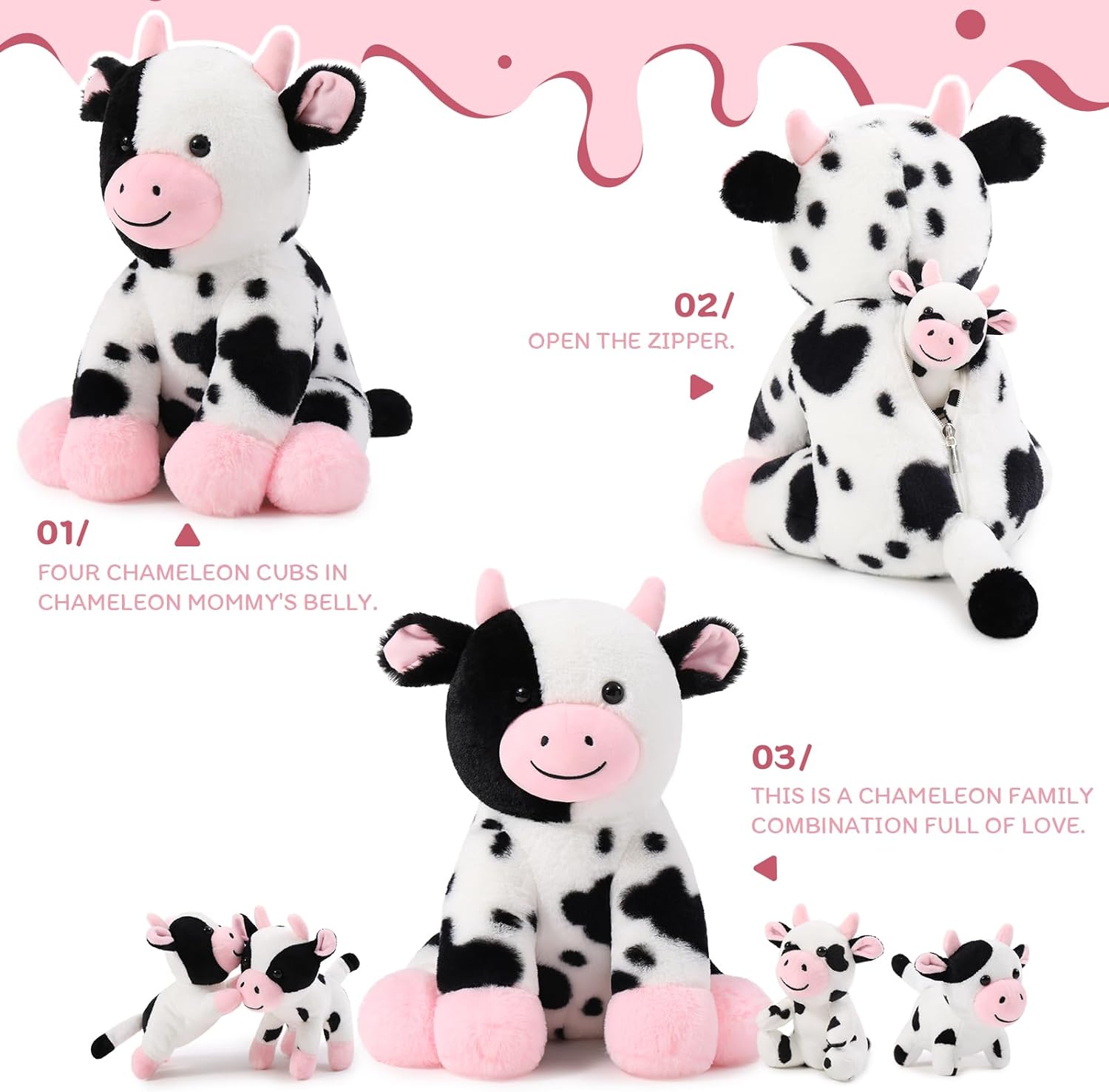 Dairy Cattle Plush Toys, Balck&White, 14.6 Inches
