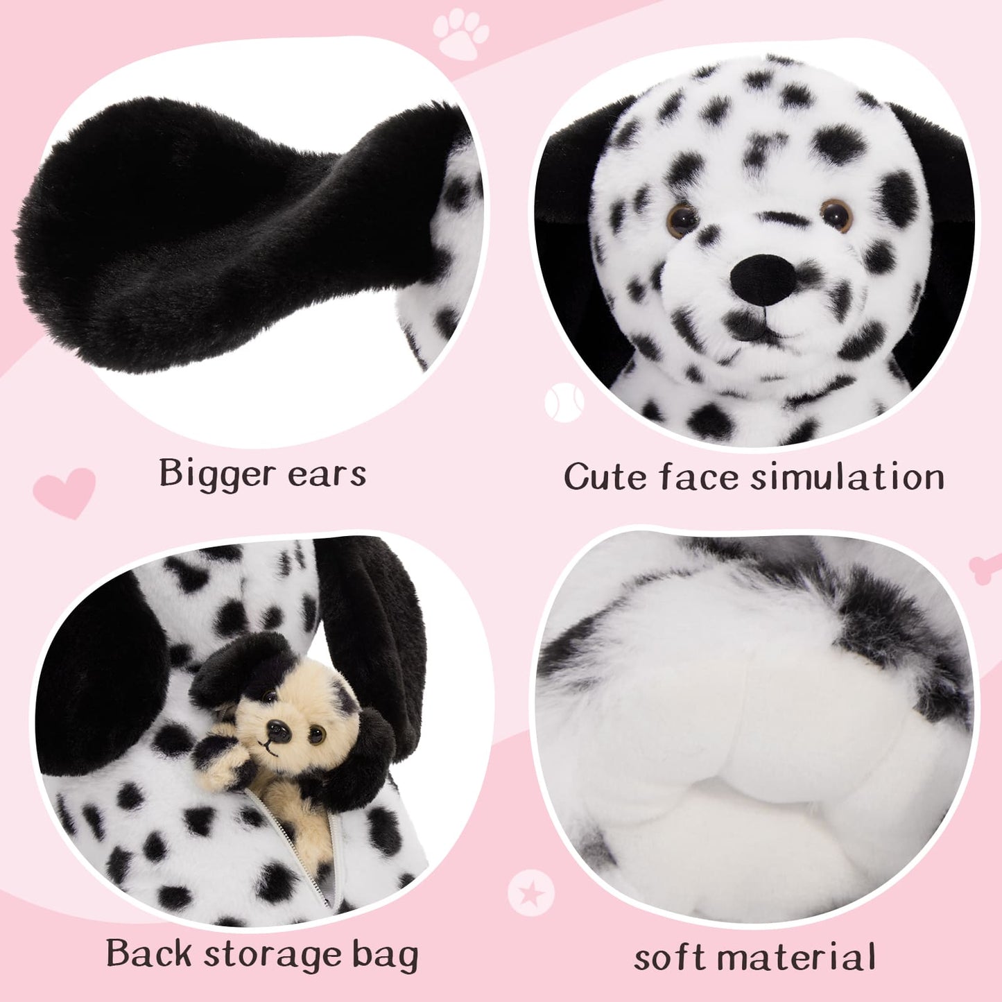 Dalmatian Stuffed Animals - 11.8 Inches Dog Plush Toys - Cute Mini Puppy Plush Dolls - Stuffed Animal Babies with Their Mom - Stuffed Animals with Babies in the Belly - Stuffed Dog with Three Puppies - Free Shipping