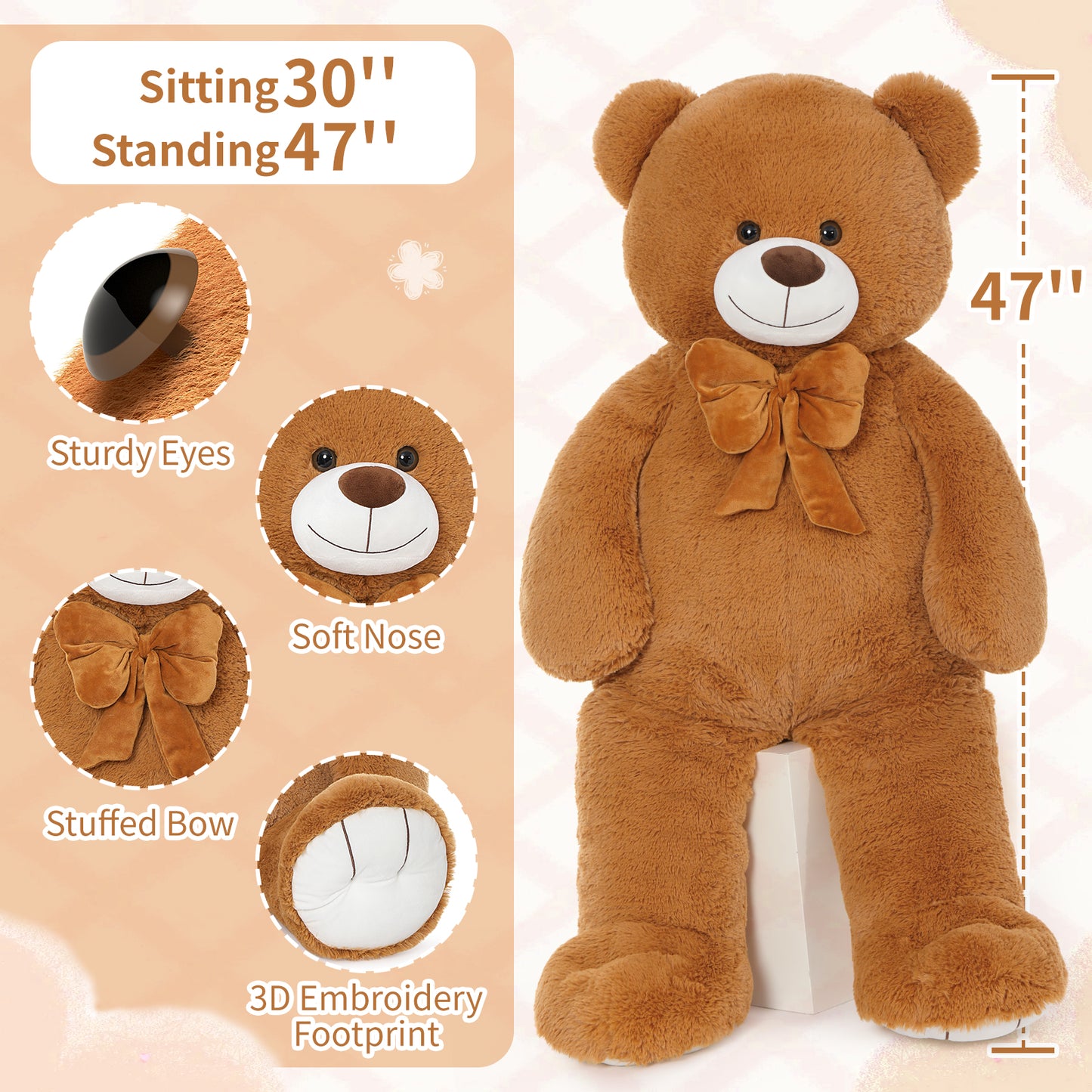 Big Teddy Bear Plush Toy Giant Bear Stuffed Animals, Dark Brown, 47/59 Inches