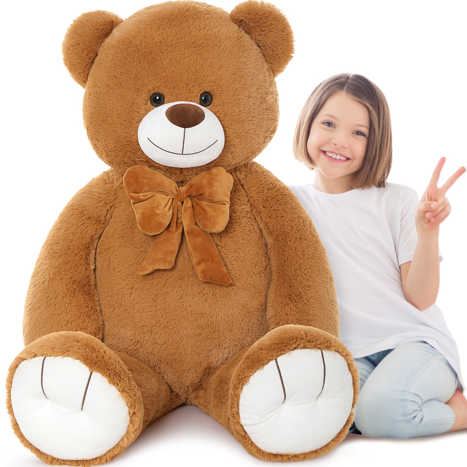 Big Teddy Bear Plush Toy, Beige/Pink/Brown/Blue, 47/59 Inches