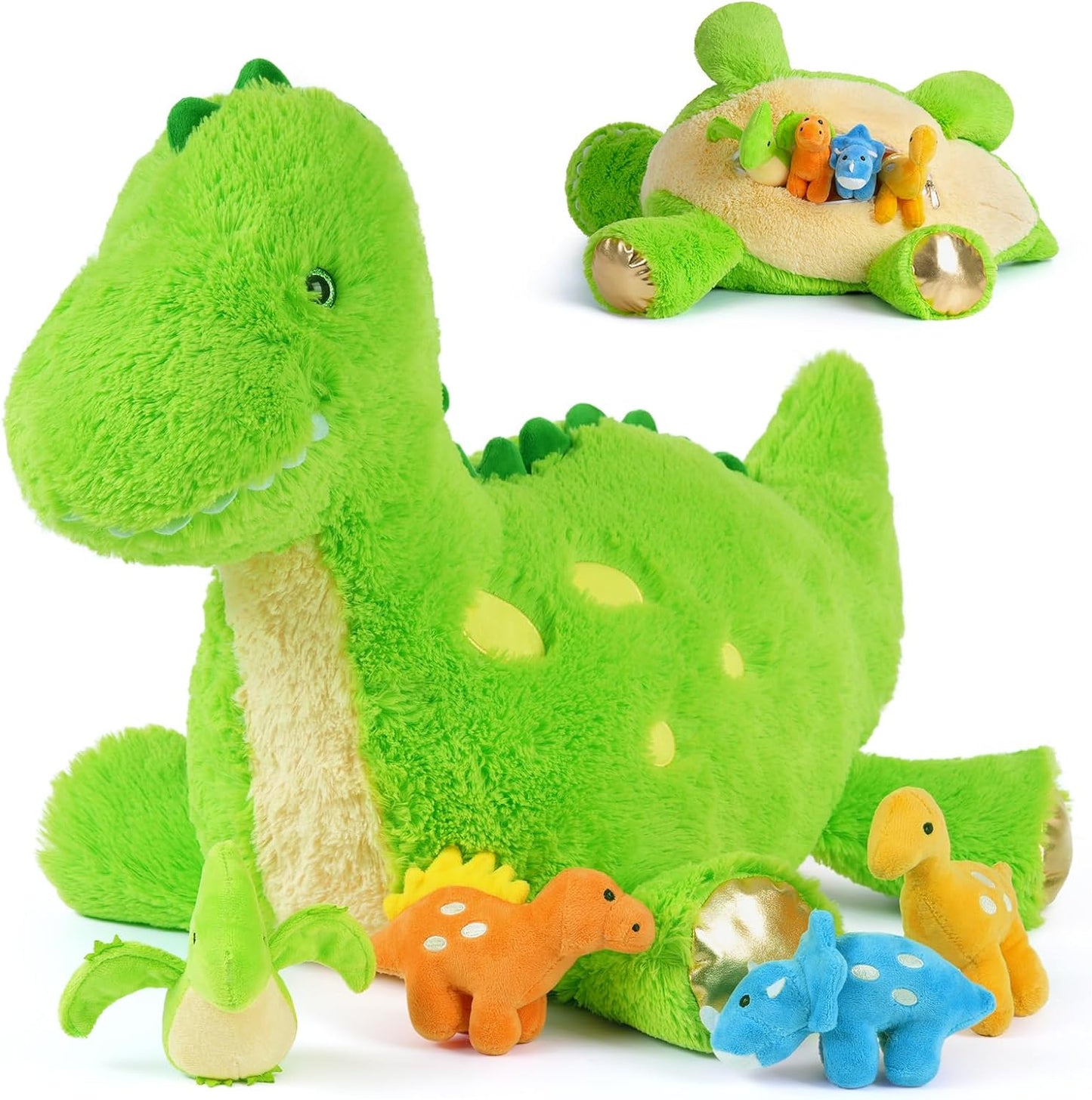 Dinosaur Stuffed Animals Bulk, Green, 26 Inches - Baby Stuffed Animals with Their Moms - Cartoon Dinosaur Plush Pillows for Kids - Christmas/Birthday/Baby Shower/Easter/Graduation/Easter Gift Ideas