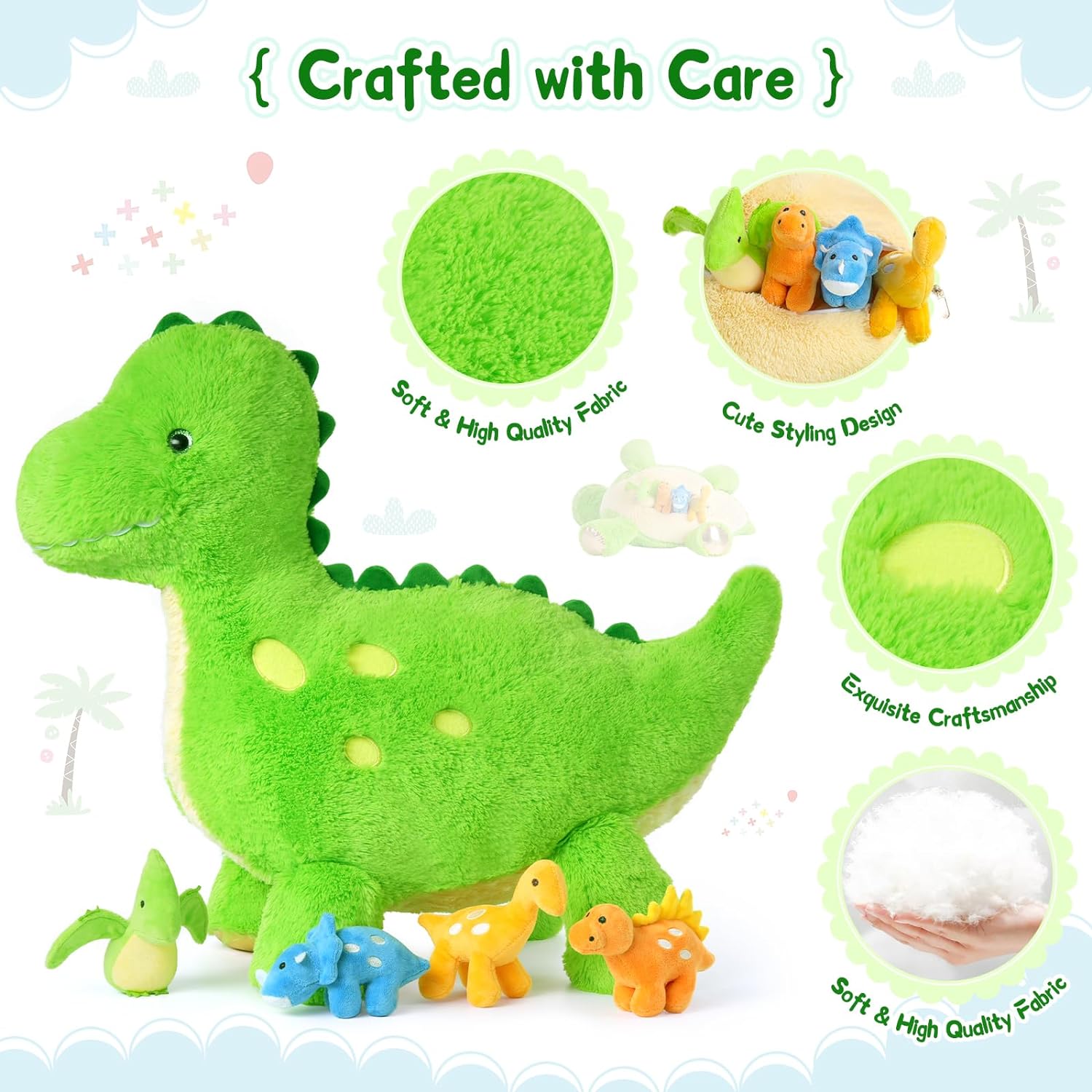 Ensemble de jeu en peluche dinosaure, vert, 26 pouces