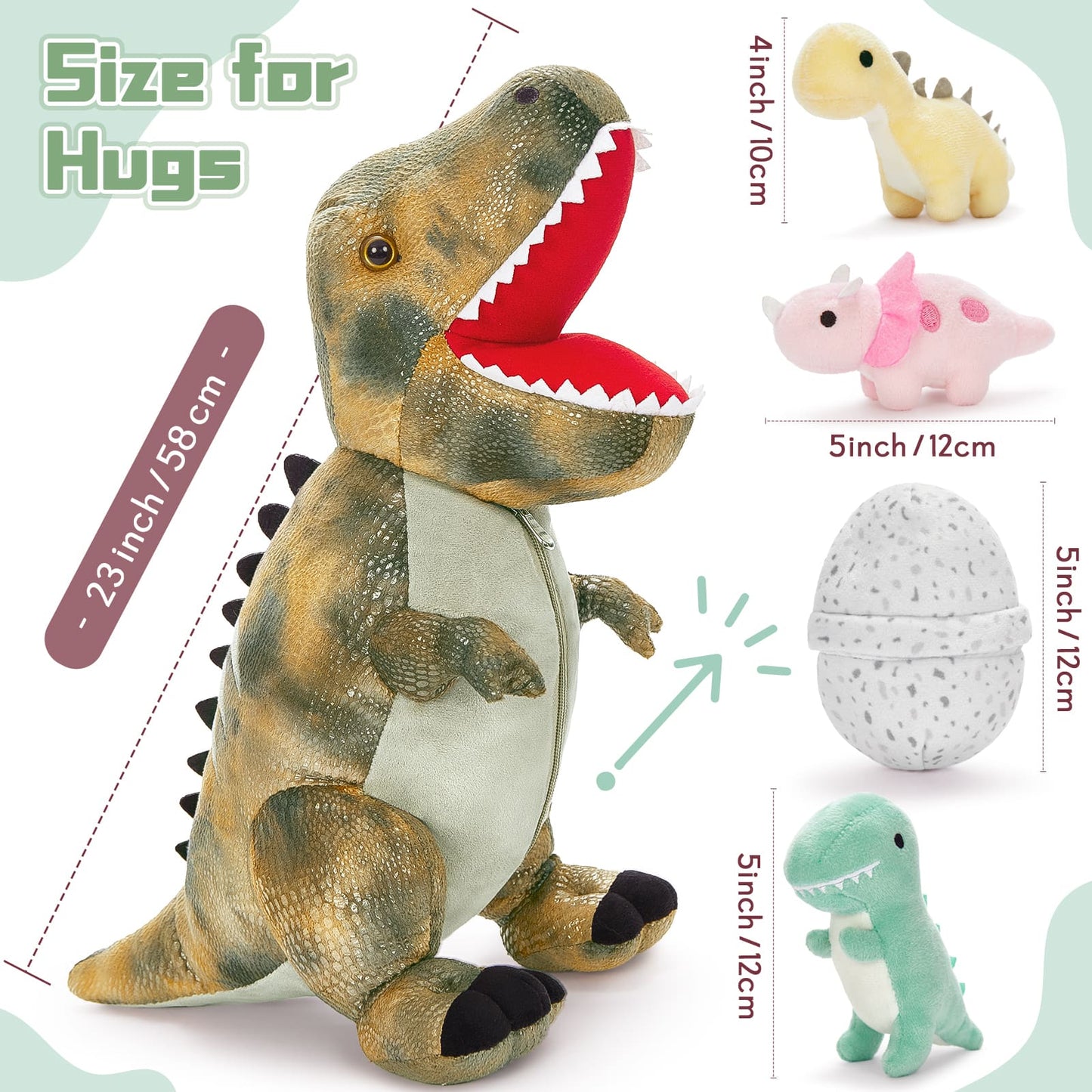 Dinosaur Stuffed Toy with 3 Baby Dinosaurs, Grey, 23.6 Inches