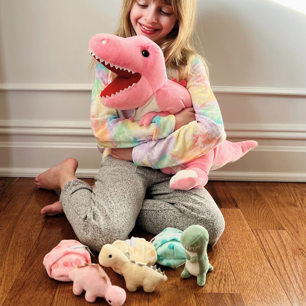 Jouet en peluche dinosaure avec 3 bébés dinosaures, 23,6 pouces