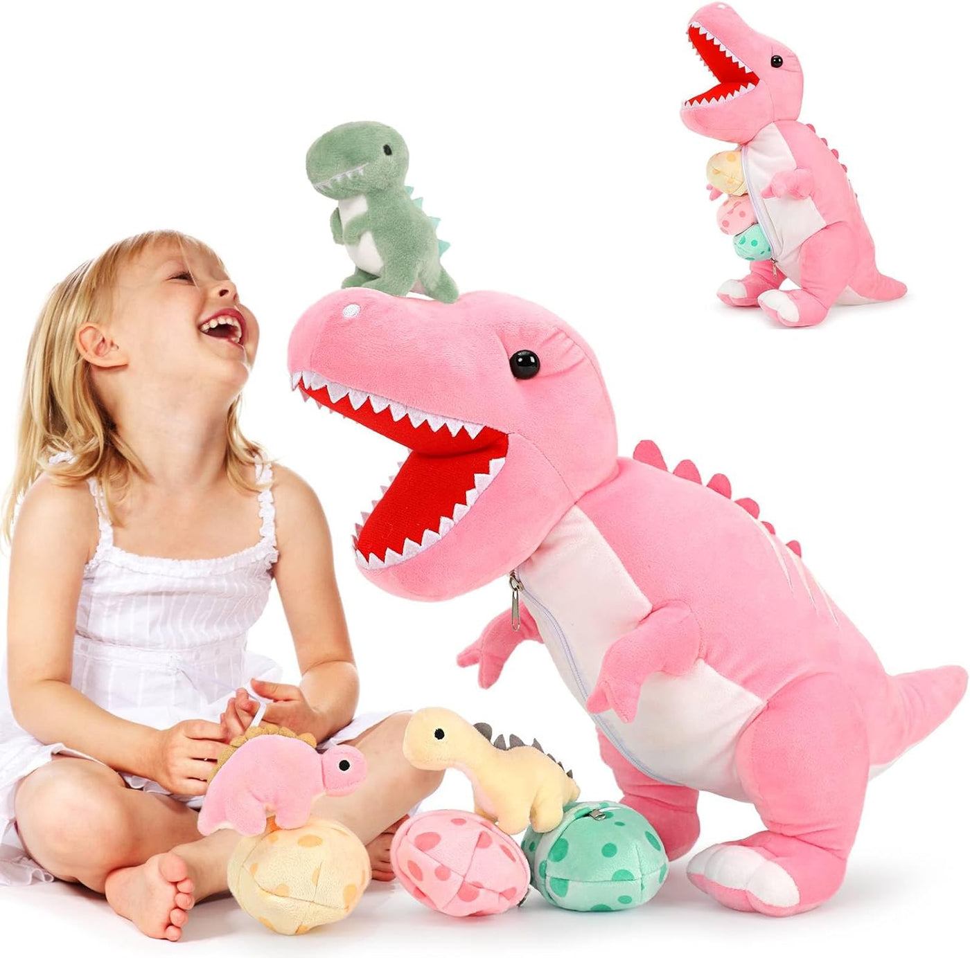 Dinosaur Stuffed Toy with 3 Baby Dinosaurs, 23.6 Inches