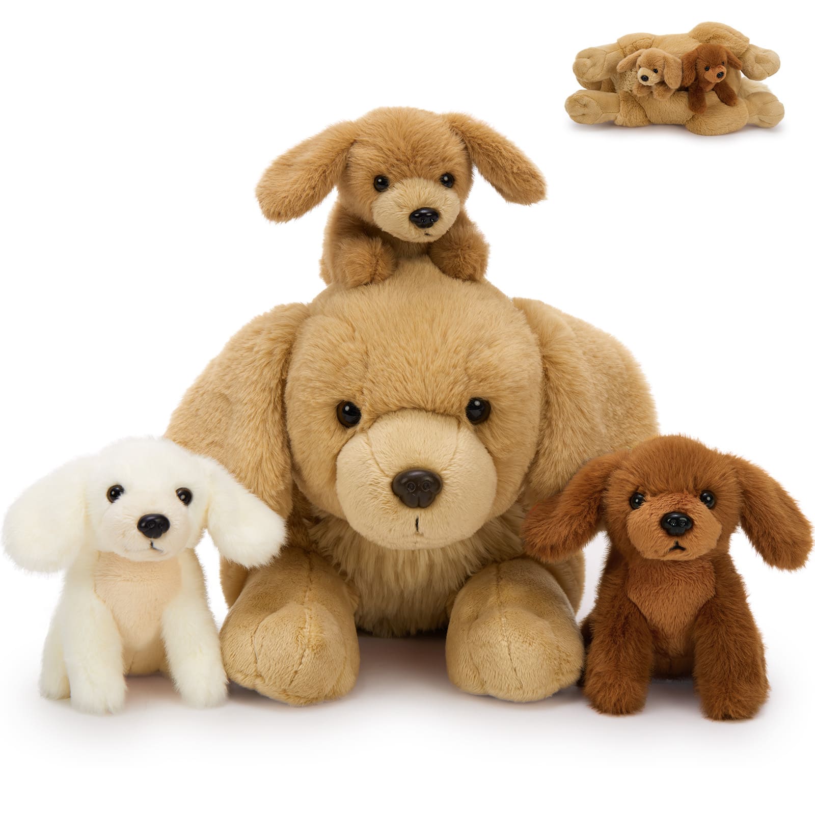 3 Golden Retriever Stuffed Animal Babies with Their Mom, 17.7 Inches