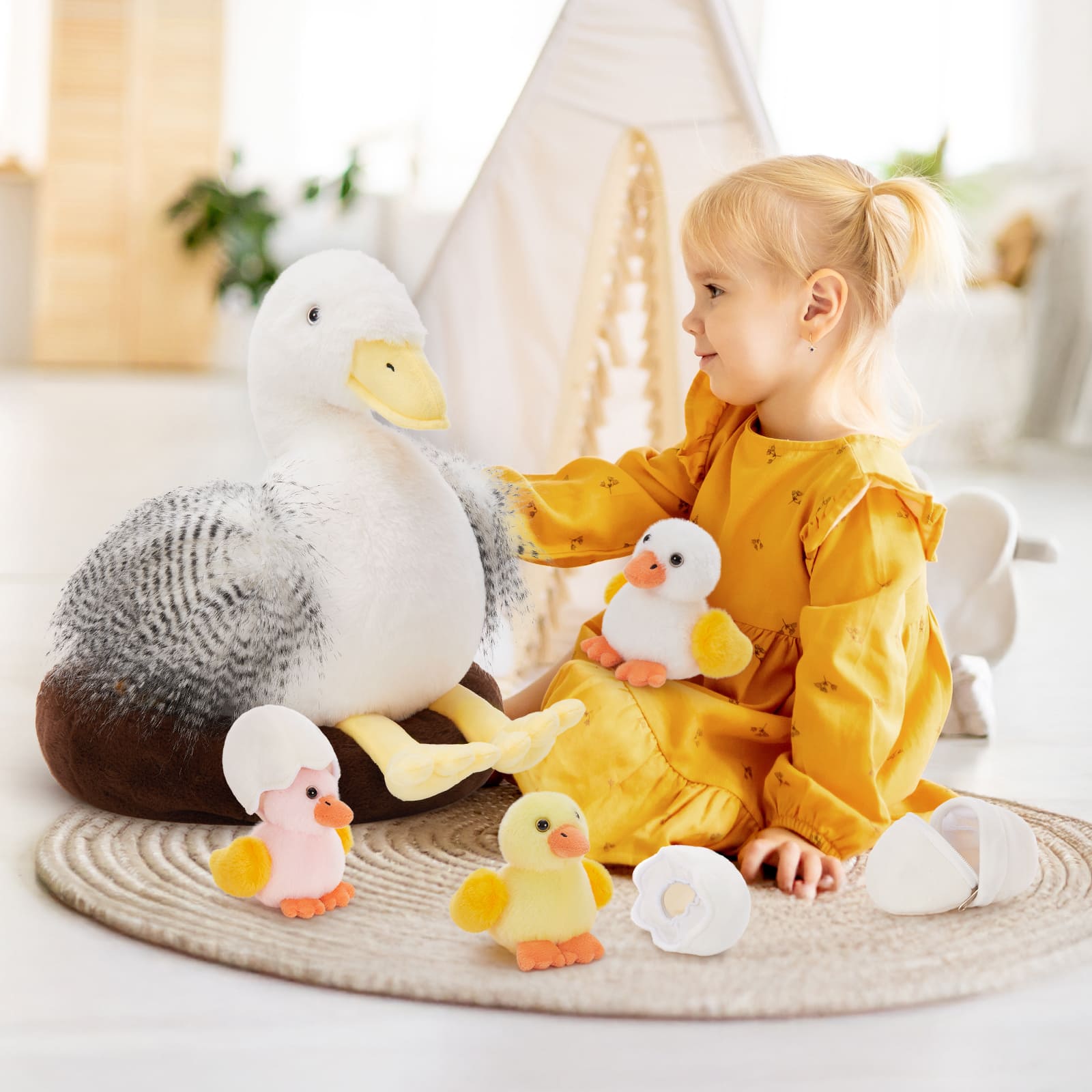 7 Pcs Duck Stuffed Animals, Beige, 13.8 Inches