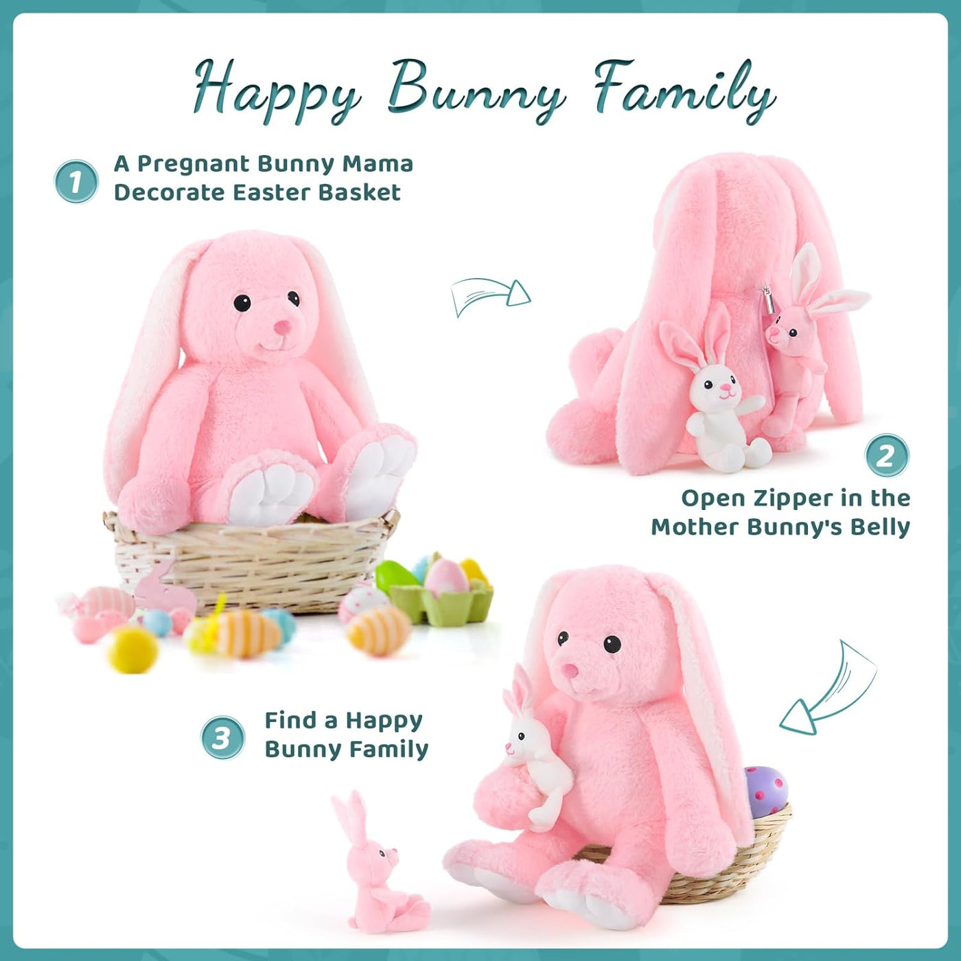 Easter Bunny Plush Toys, Pink, 20 Inches - MorisMos Stuffed Animals