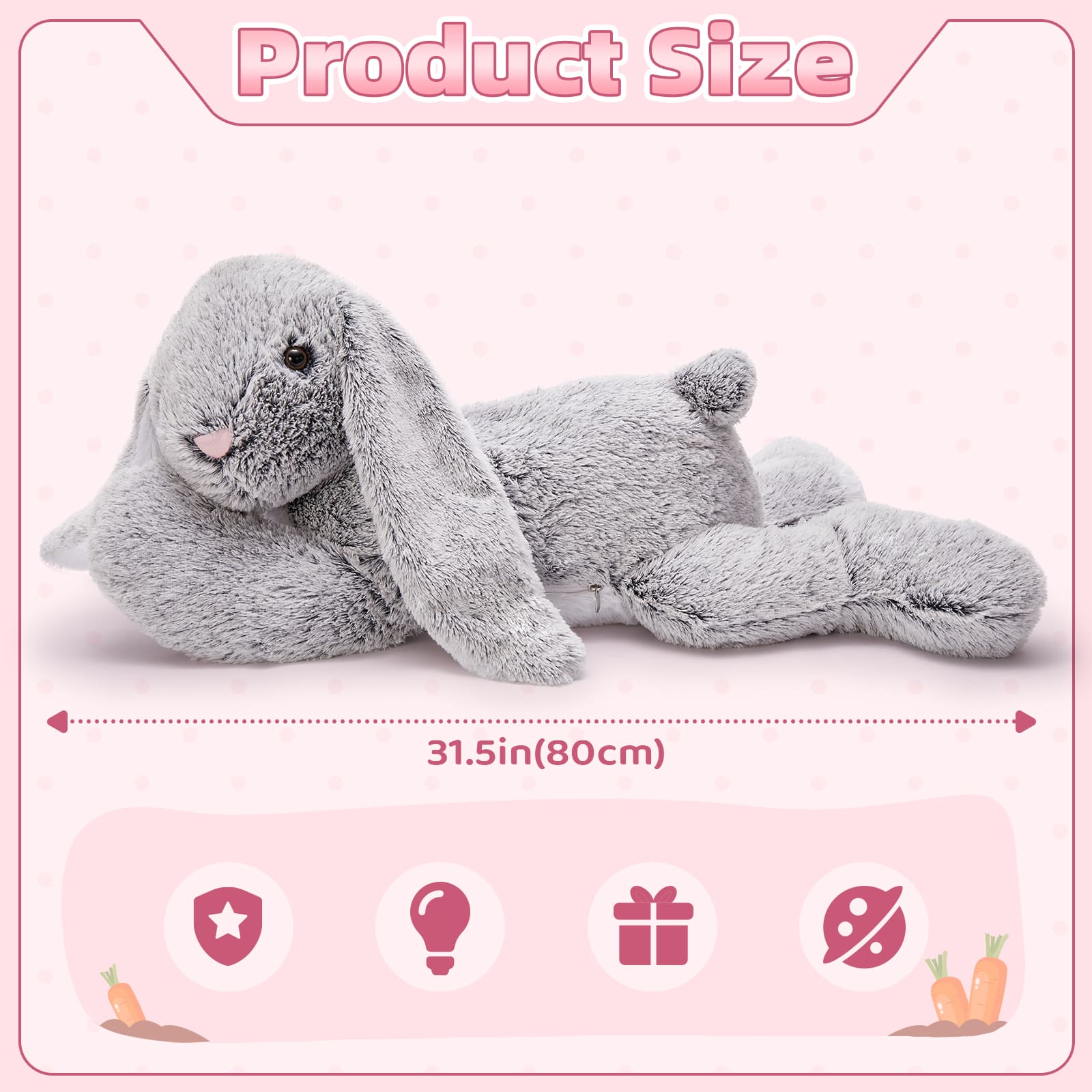 Bunny Plush Toy Rabbit Stuffed Animals, Grey, 31.5 Inches