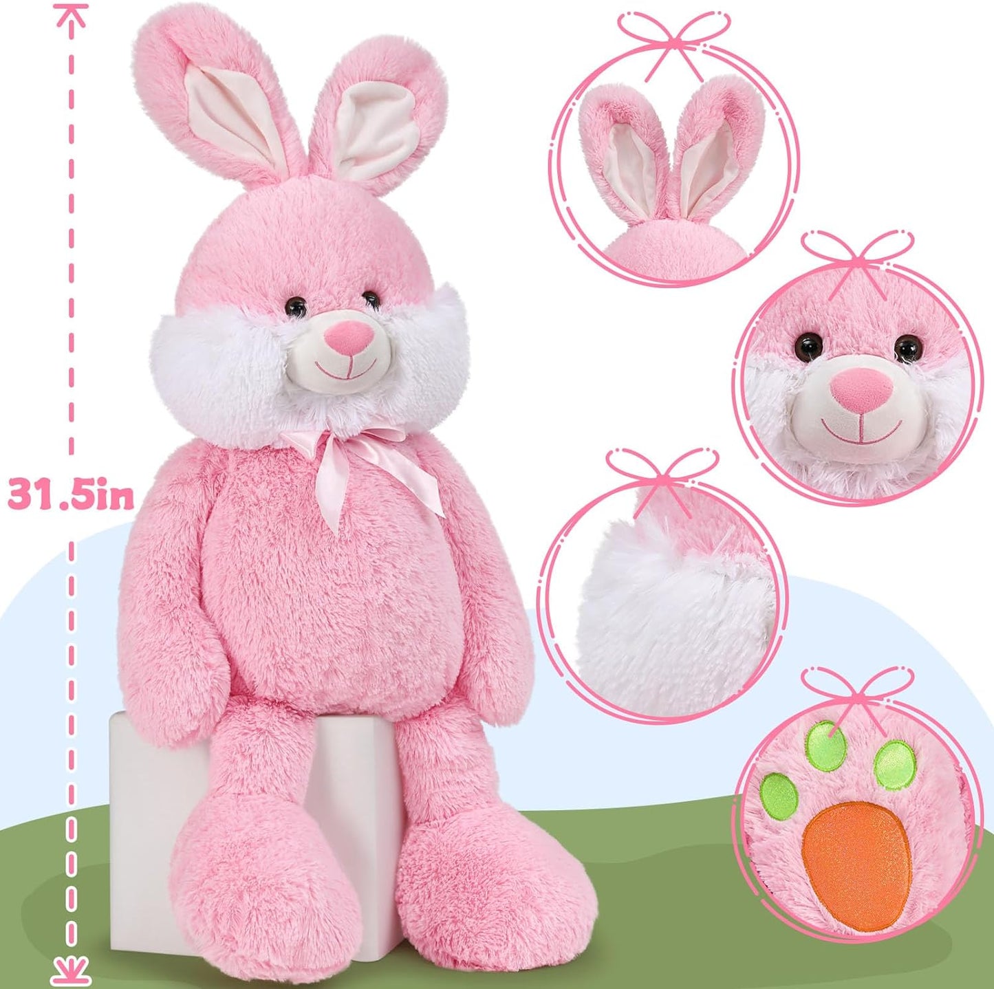 Big Bunny Stuffed Animals - Pink Rabbit Plush Toys - Easter Gift for Children - Cute Cartoon Bunny Plush Pillows - Kid's Hug Plush Friends - Christmas/Birthday/Easter Gift for Kids Teens Adults