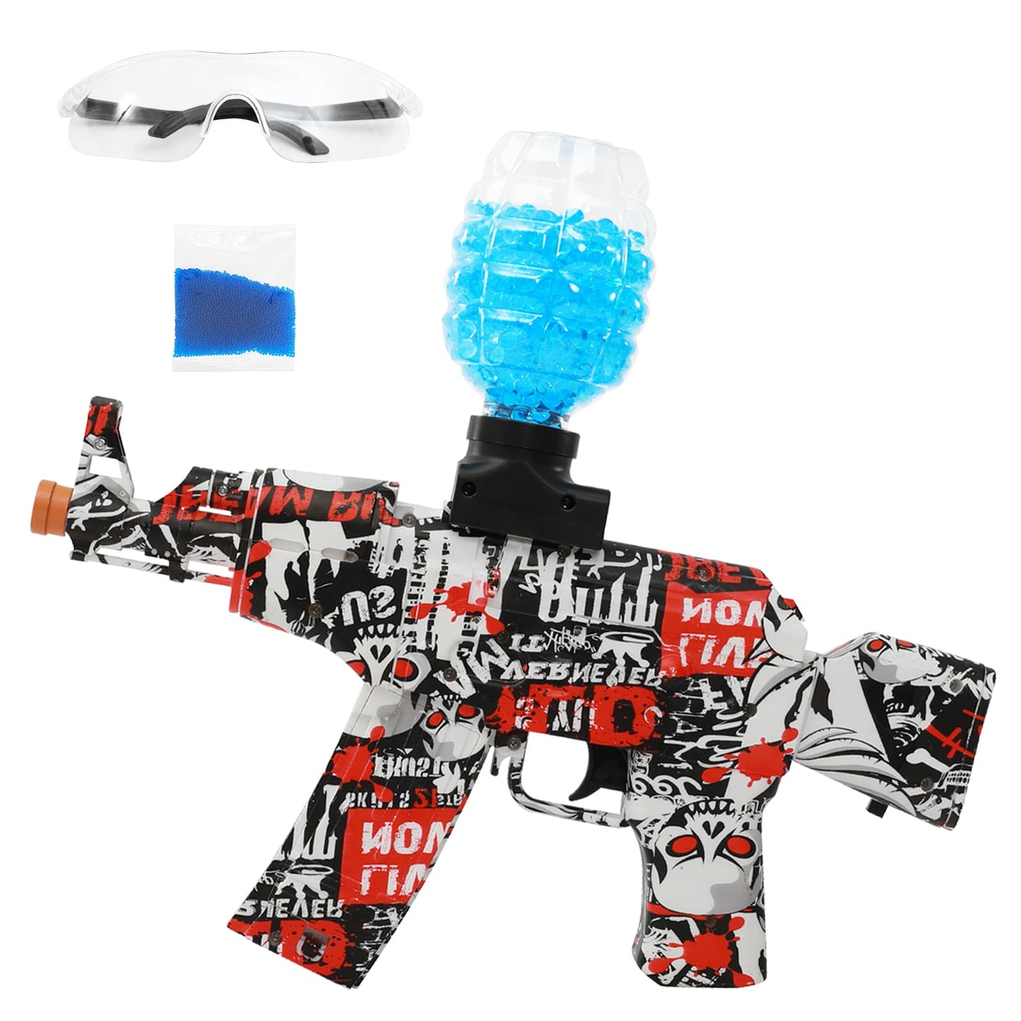 Electric Splatter Ball Blaster, AKM-47 Splatter Ball Blaster, Outdoor Team Game Automatic Water Electric Shooting Toy - 20000 Gel Beads & Goggles for Kids Ages 14+, Outdoor Party Gift