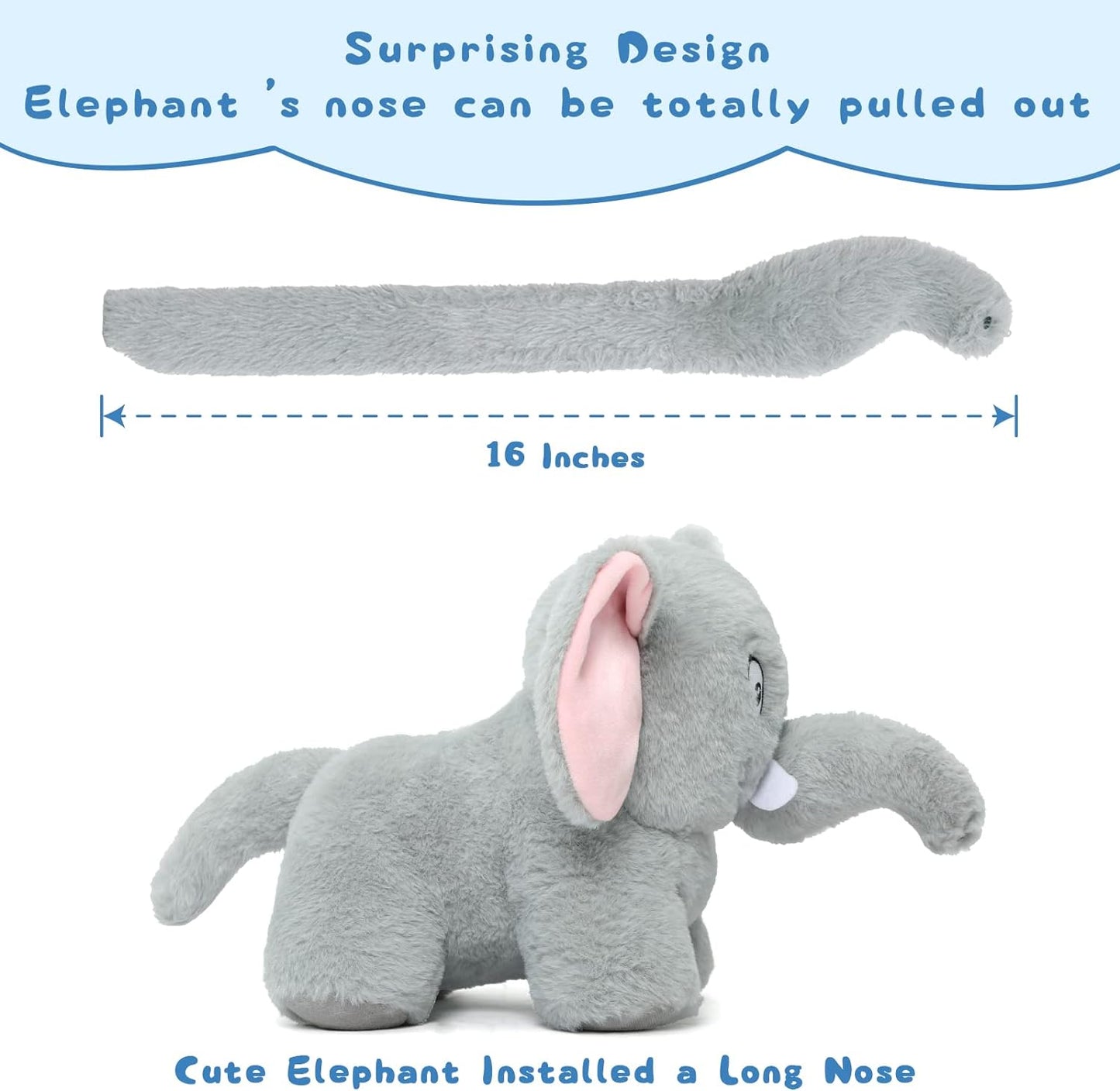 Elephant Stuffed Animal Toy, Grey, 10 Inches