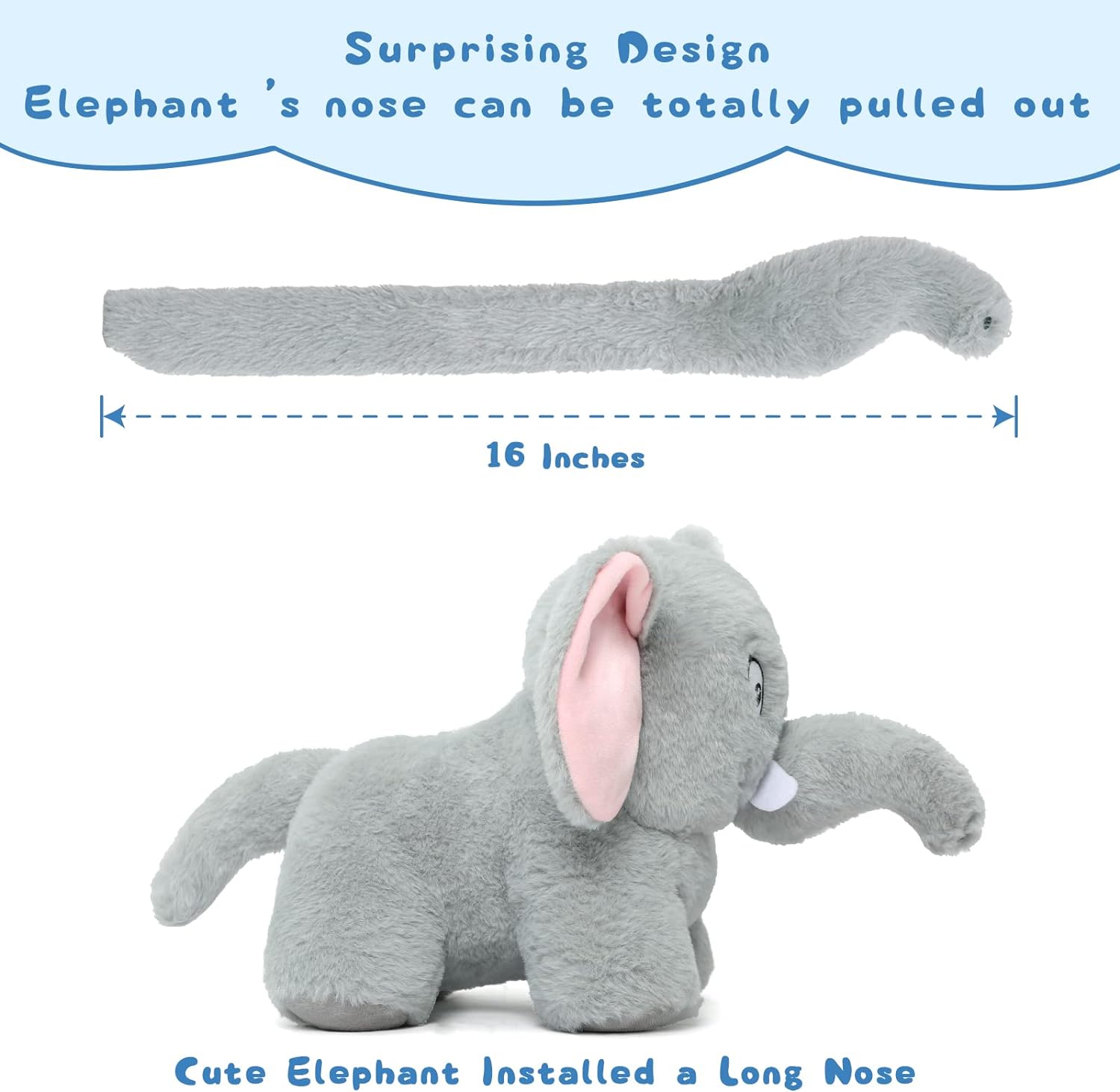 Jouet en peluche éléphant, gris, 10 pouces