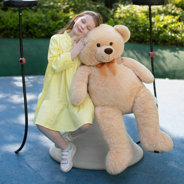 39.3" Giant Teddy Bear Stuffed Animal Bear Plush with Bow and Footprints Plush Toy