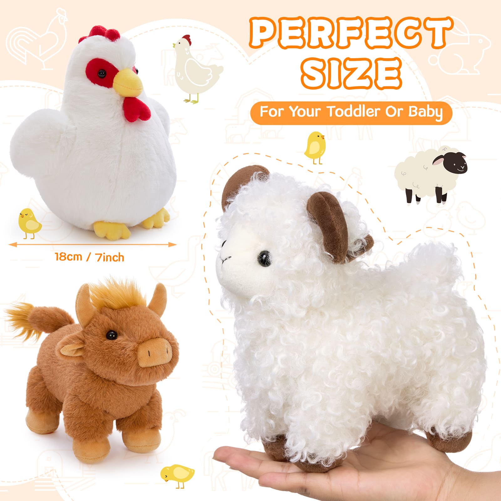 Farm Stuffed Animals Plush Toys, 7.87 Inches
