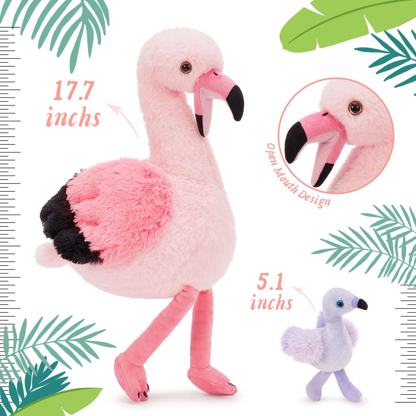 Realistic Pink Flamingo Stuffed Animals - Big 18 Inches Flamingo Plush Toys - Valentine's Day Gift for Girlfriend/Boyfriend - Fluffly Cuddly Plushy Fluffy Toy - Cute Flamingo Cartoon Plush Pillows for Kids - Christmas/Birthday Gift for Children - Stuffed Animal Babies with Their Mom - Stuffed Animals with Babies in the belly - Free Shipping