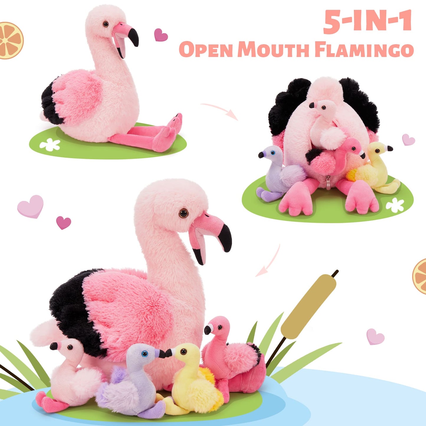 Realistic Pink Flamingo Stuffed Animals - Big 18 Inches Flamingo Plush Toys - Valentine's Day Gift for Girlfriend/Boyfriend - Fluffly Cuddly Plushy Fluffy Toy - Cute Flamingo Cartoon Plush Pillows for Kids - Christmas/Birthday Gift for Children - Stuffed Animal Babies with Their Mom - Stuffed Animals with Babies in the belly - Free Shipping