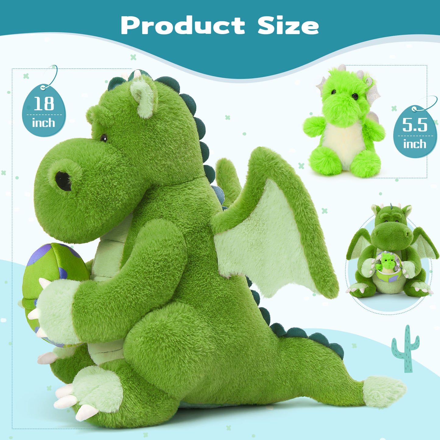 Flying Dragon Stuffed Animals Dragon Plush Toy, Green, 18 Inches