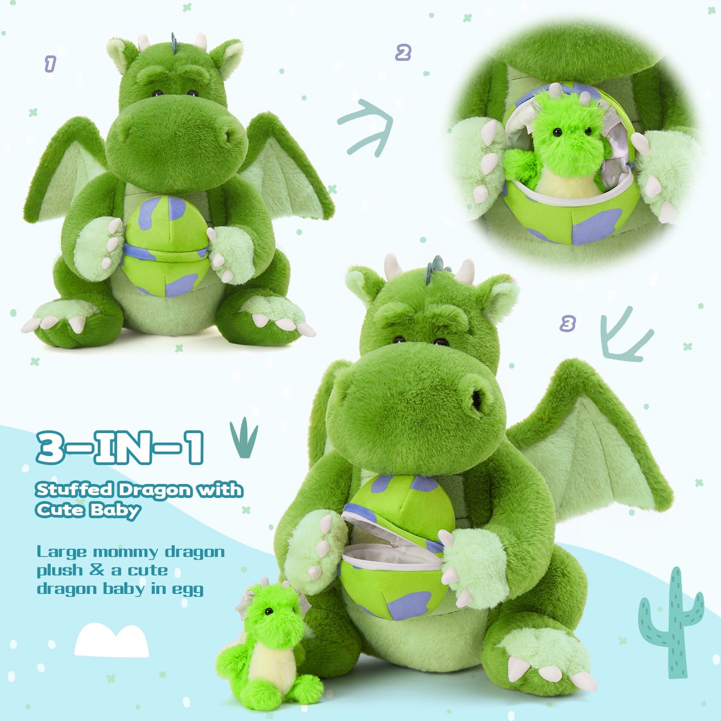 Flying Dragon Stuffed Animals Dragon Plush Toy, Green, 18 Inches