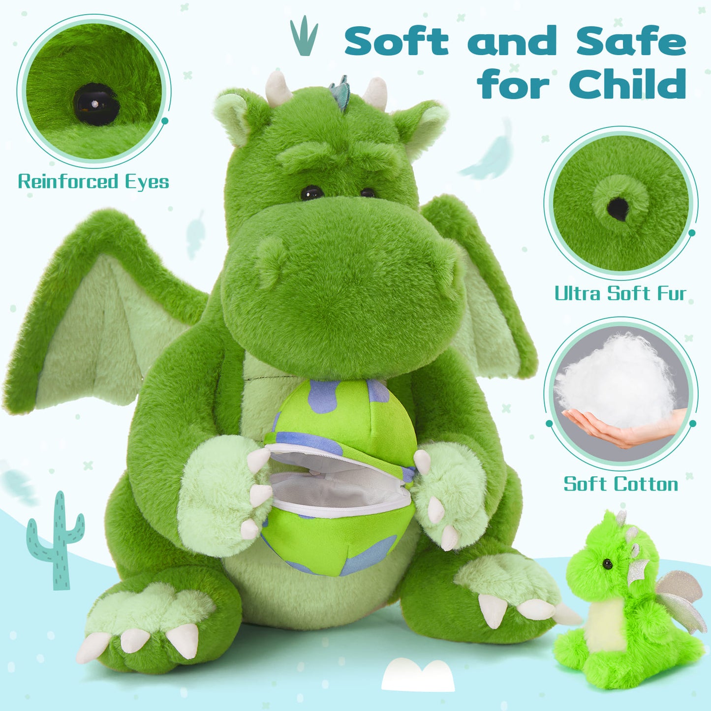 Flying Dragon Stuffed Animals Dragon Plush Toy, Green, 18 Inches