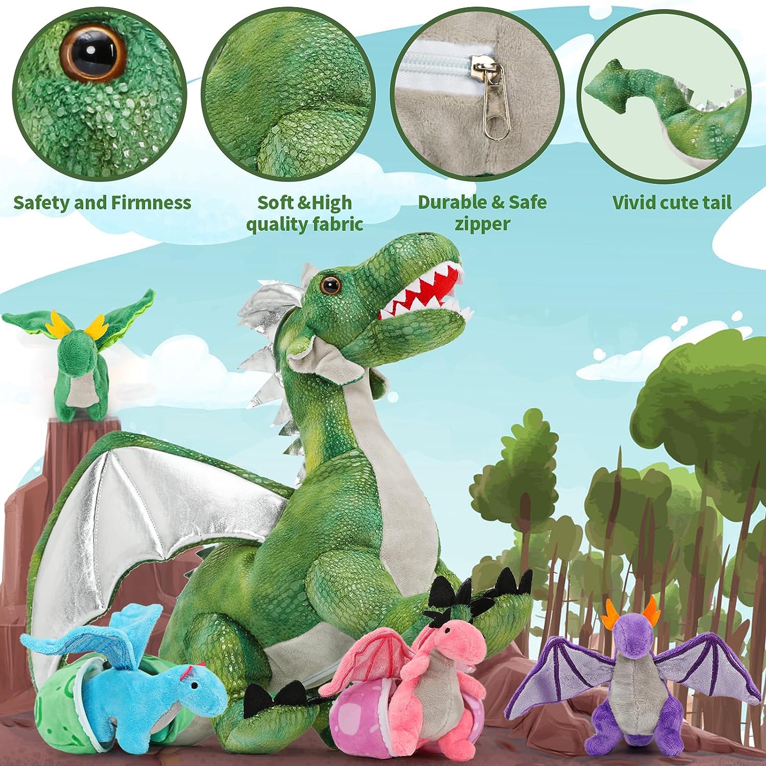 Ensemble de jouets en peluche dragon volant, 21,6 pouces