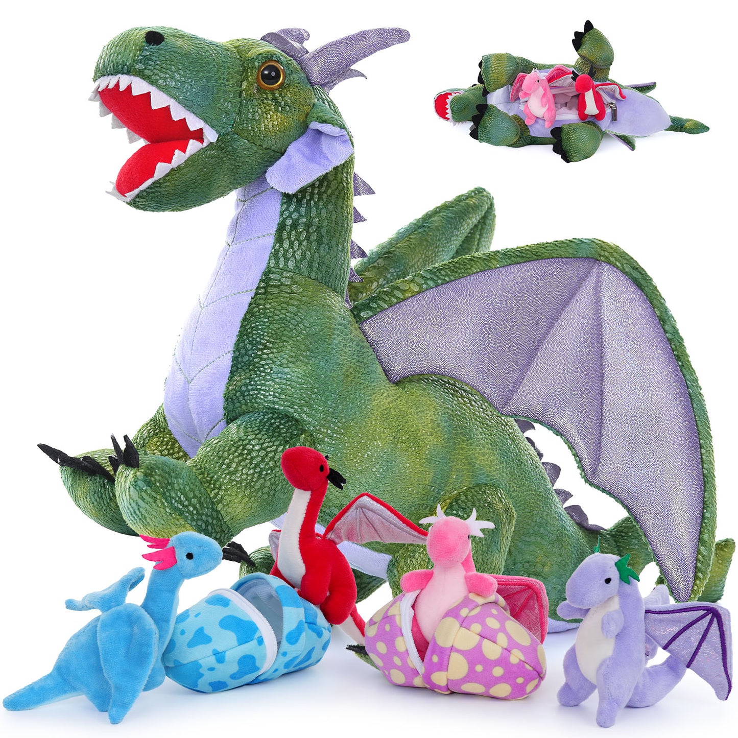 7 Pcs Dragon Stuffed Animals - Dragon Stuffed Animal Babies with Their Mom - Cute Dragon Plush Dolls for Girls Boys - Stuffed Animals with Babies Inside - Dreamy Pink Dragon Plush Toys - Creative Christmas/Birthday Gift for Kids Teens Adults