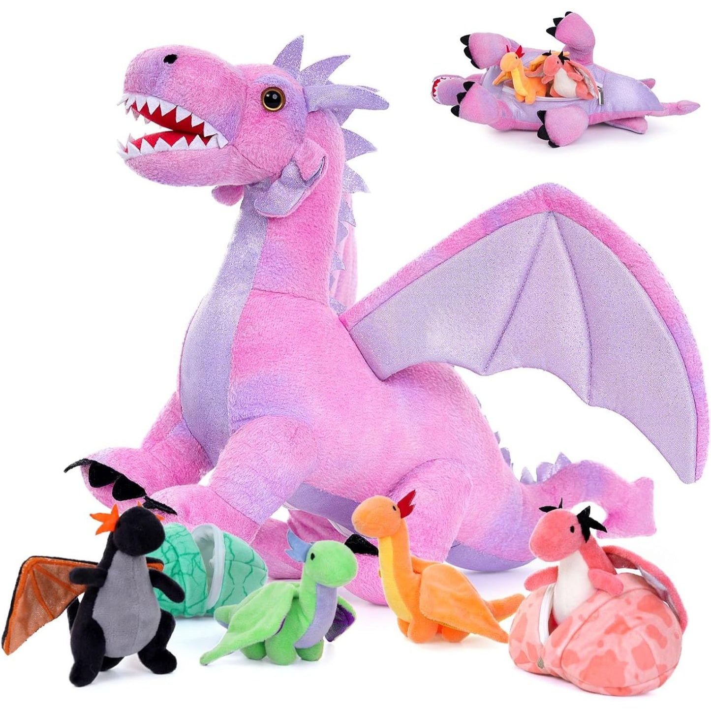 7 Pcs Dragon Stuffed Animals - Dragon Stuffed Animal Babies with Their Mom - Cute Dragon Plush Dolls for Girls Boys - Stuffed Animals with Babies Inside - Dreamy Pink Dragon Plush Toys - Creative Christmas/Birthday Gift for Kids Teens Adults