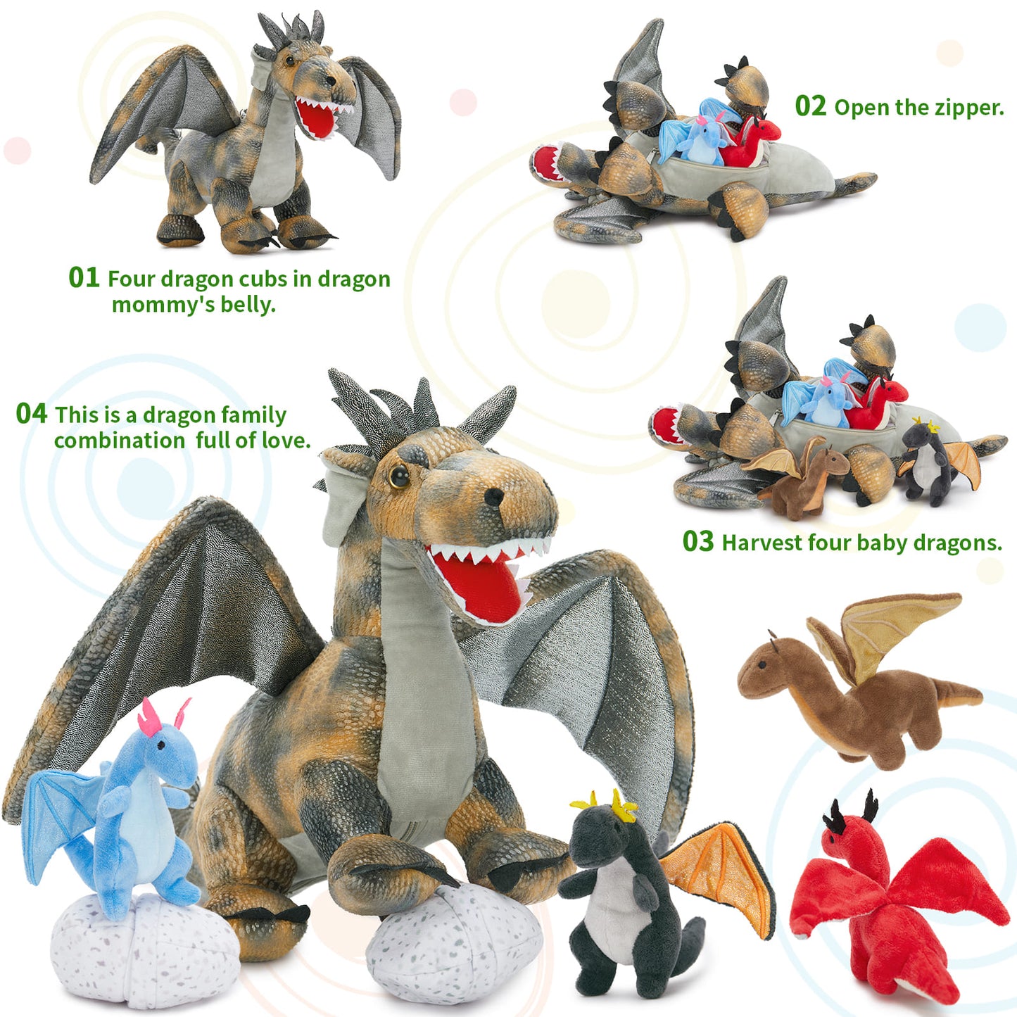 7 Pcs Dragon Stuffed Animals - Dragon Stuffed Animal Babies with Their Mom - Cute Dragon Plush Dolls for Girls Boys - Stuffed Animals with Babies Inside - Dreamy Pink Dragon Plush Toys - Creative Christmas/Birthday Gift for Kids Teens Adults