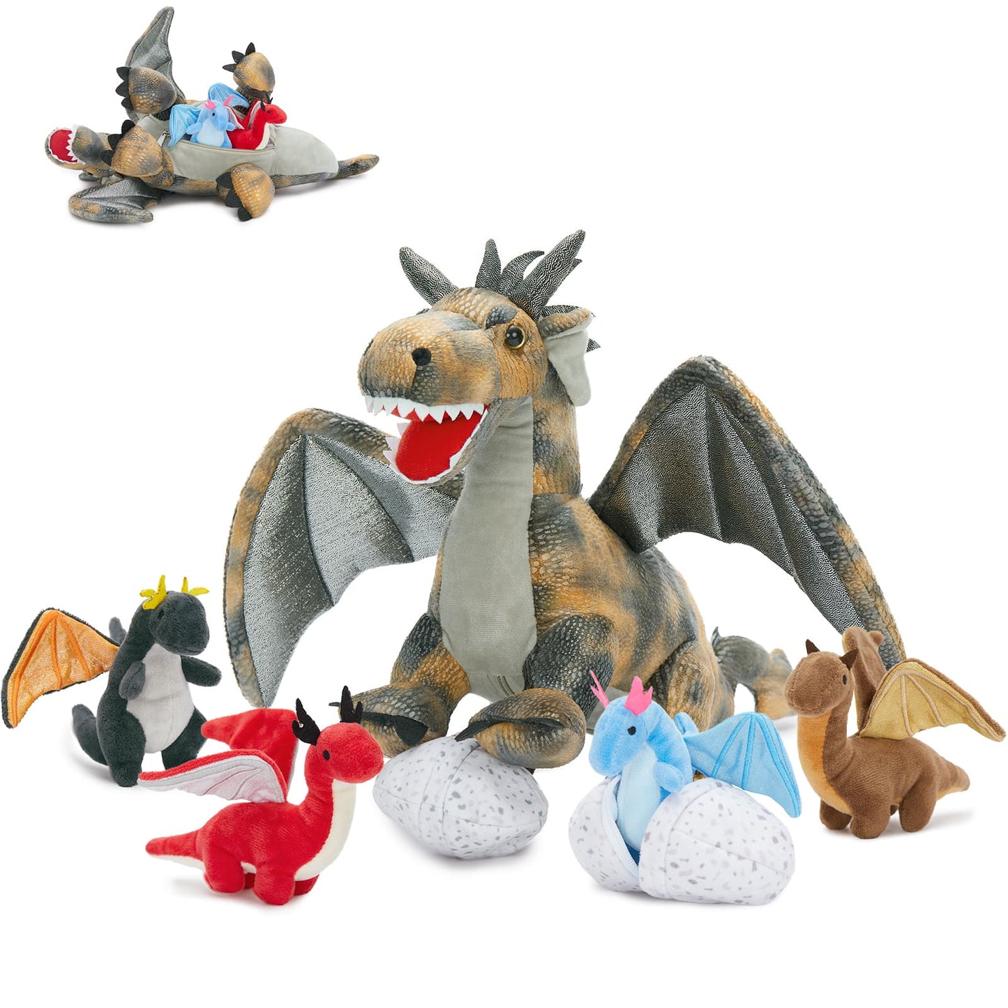 7 Pcs Dragon Stuffed Animals - Dragon Stuffed Animal Babies with Their Mom - Cute Dragon Plush Dolls for Girls Boys - Stuffed Animals with Babies Inside - Dreamy Pink Dragon Plush Toys - Creative Christmas/Birthday Gift for Kids Teens Adults