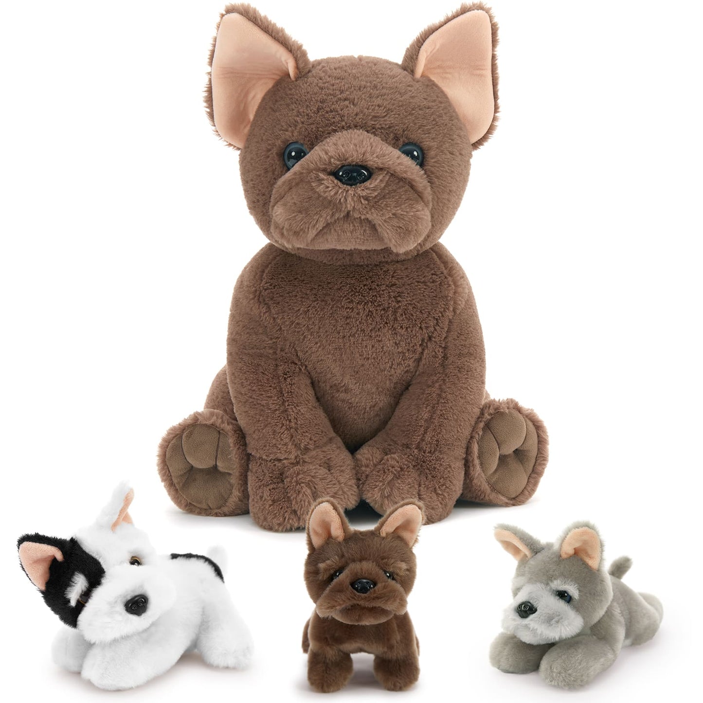 French Bulldog Stuffed Animals - 17.7 Inches Dog Plush Toys - Stuffed Animal Babies with Their Mom - French Bulldog Cartoon Plush Pillows - Playful Plush Toy Cuddly Ideal Gift for Kids - Stuffed Animals with Babies In the Belly