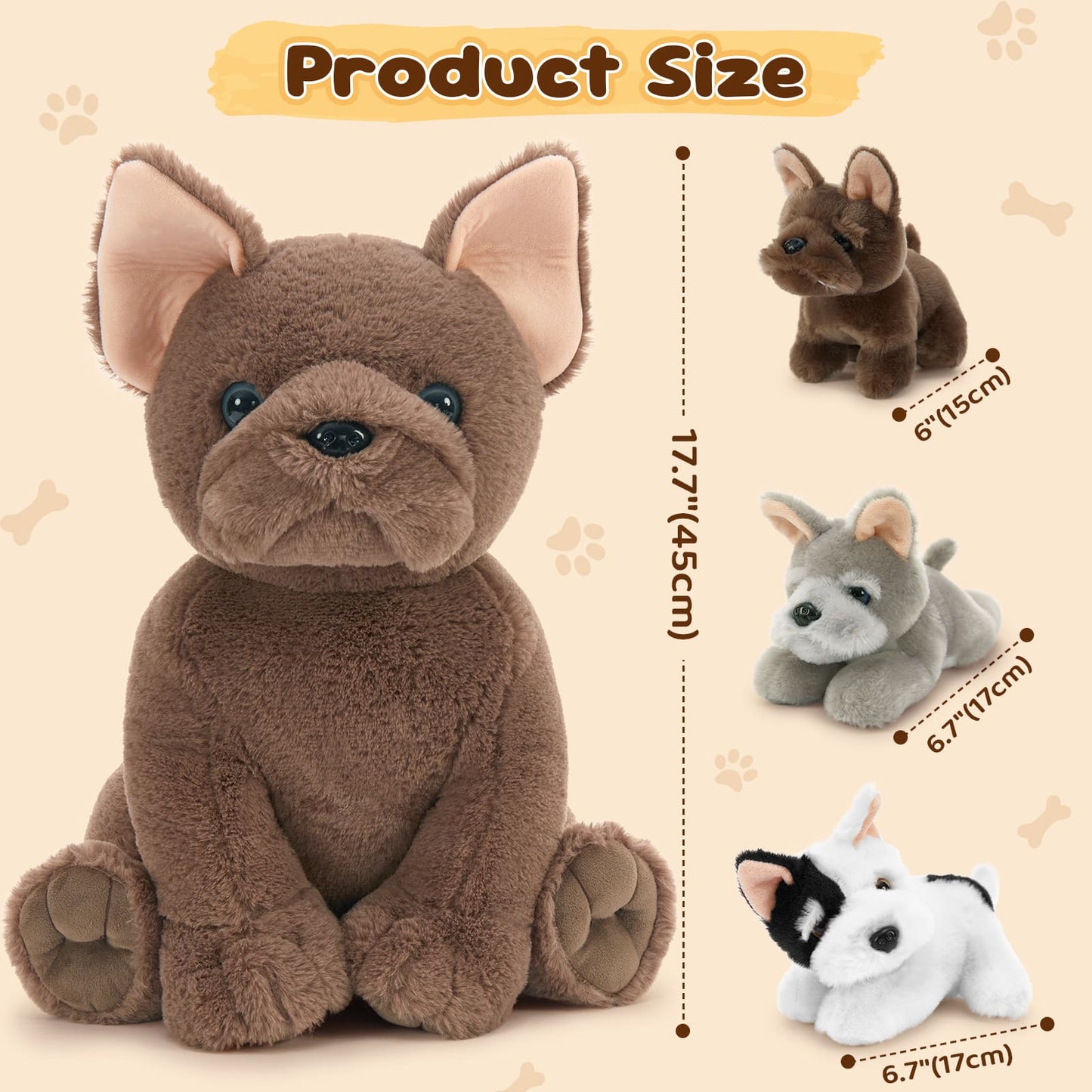 French Bulldog Stuffed Animals - 17.7 Inches Dog Plush Toys - Stuffed Animal Babies with Their Mom - French Bulldog Cartoon Plush Pillows - Playful Plush Toy Cuddly Ideal Gift for Kids - Stuffed Animals with Babies In the Belly