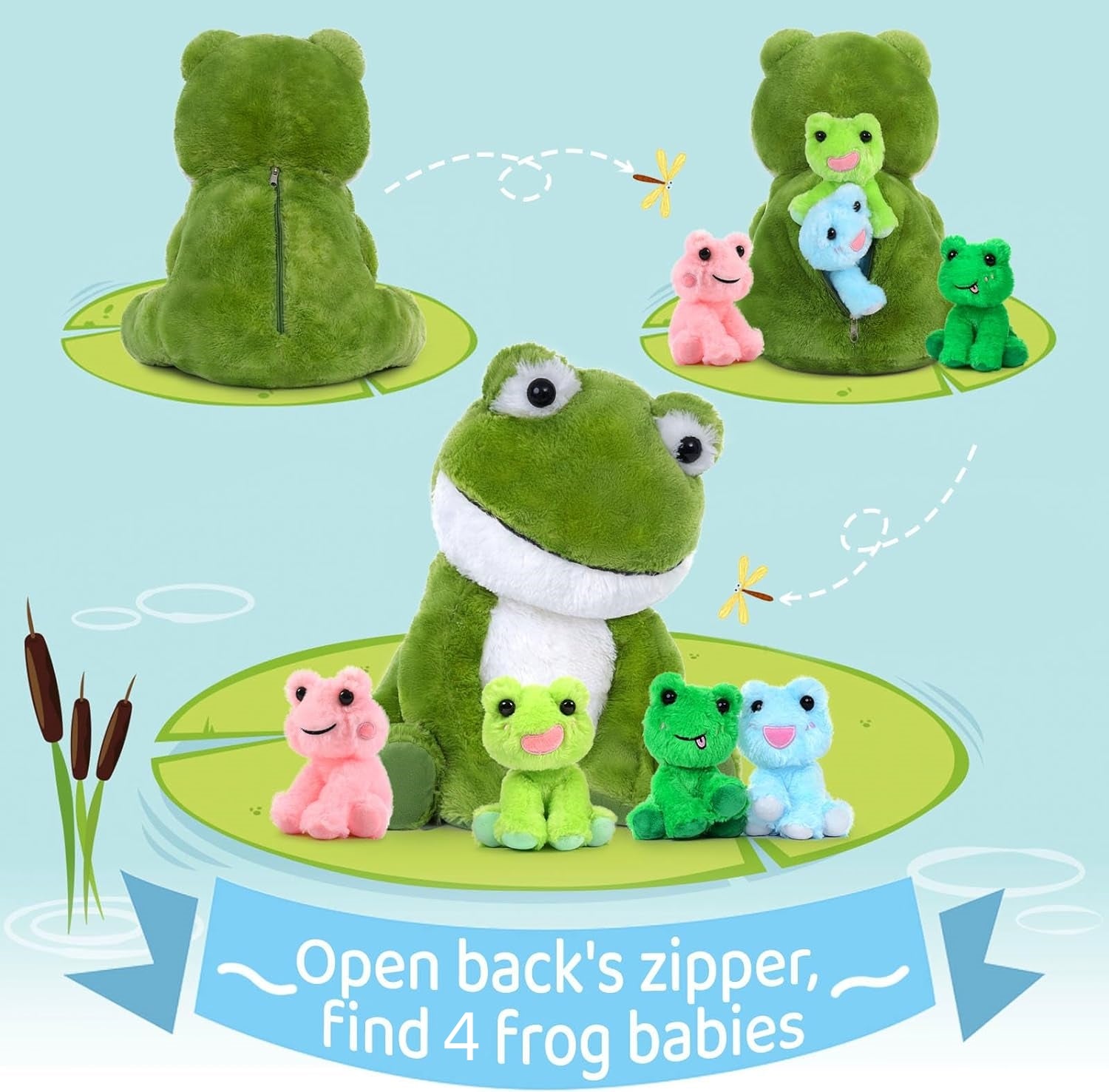 Ensemble de jouets en peluche grenouille, vert, 17,7 pouces