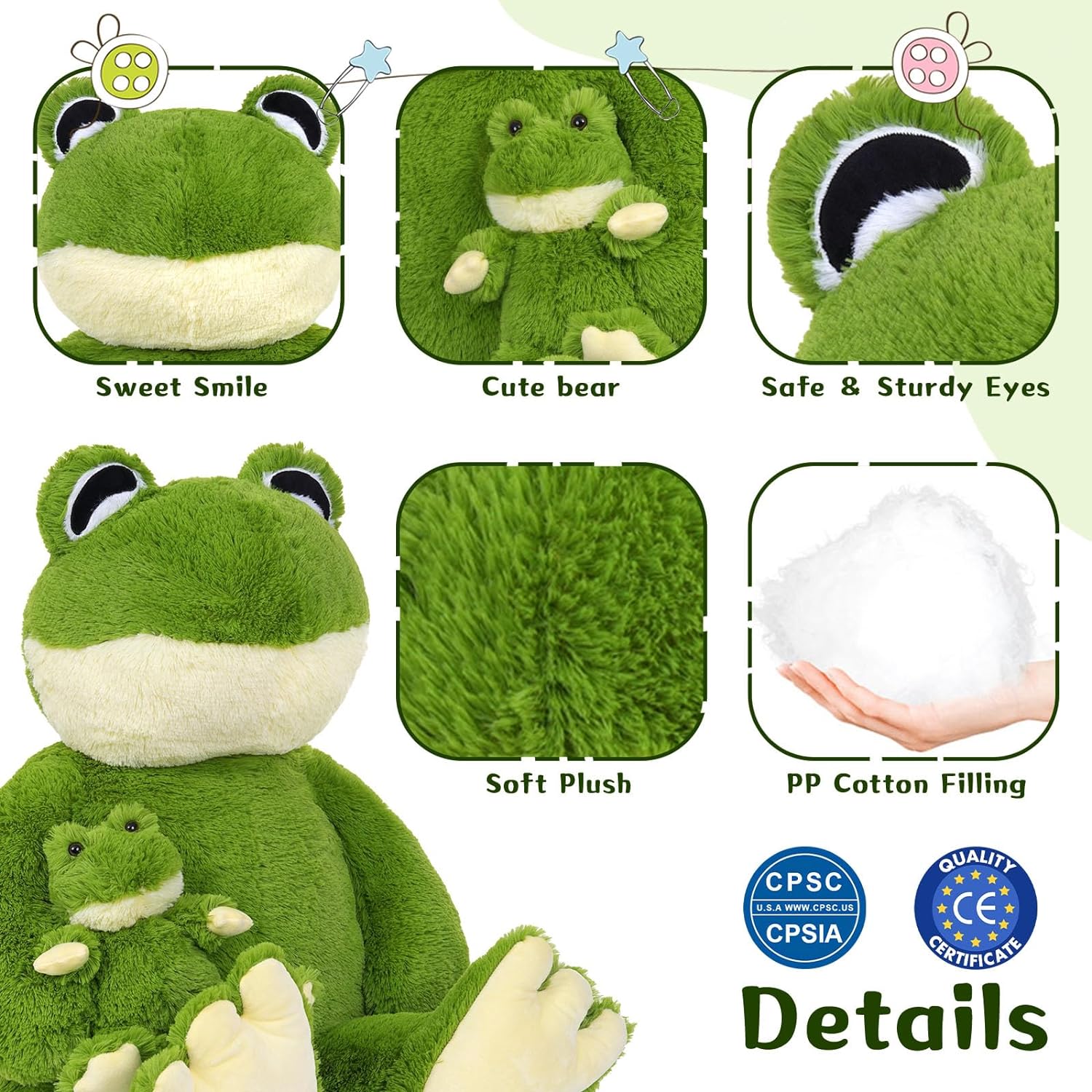Frog Plush Toys Frog Stuffed Animals, Green, 36.2 Inches
