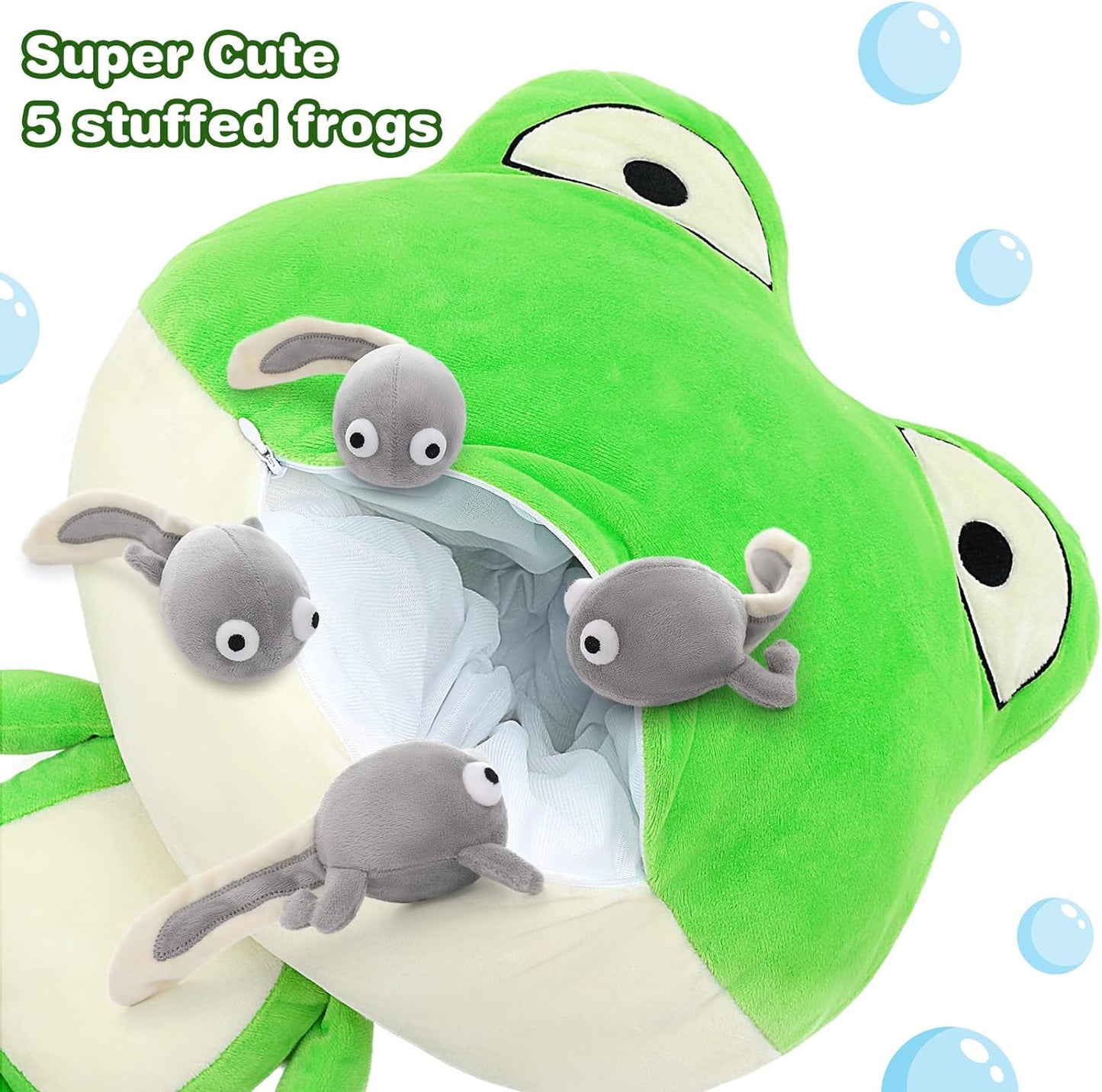 Frog Stuffed Animals - 4 Realistic Tadpole Plush Toys - Stuffed Animal Babies with Their Mom - Frog Stuffed Animals with Babies in the Mouth - Cute Cartoon Frog Plush Dolls - Birthday Christmas Gift for Kids - Frog with Tadpole Education Toys