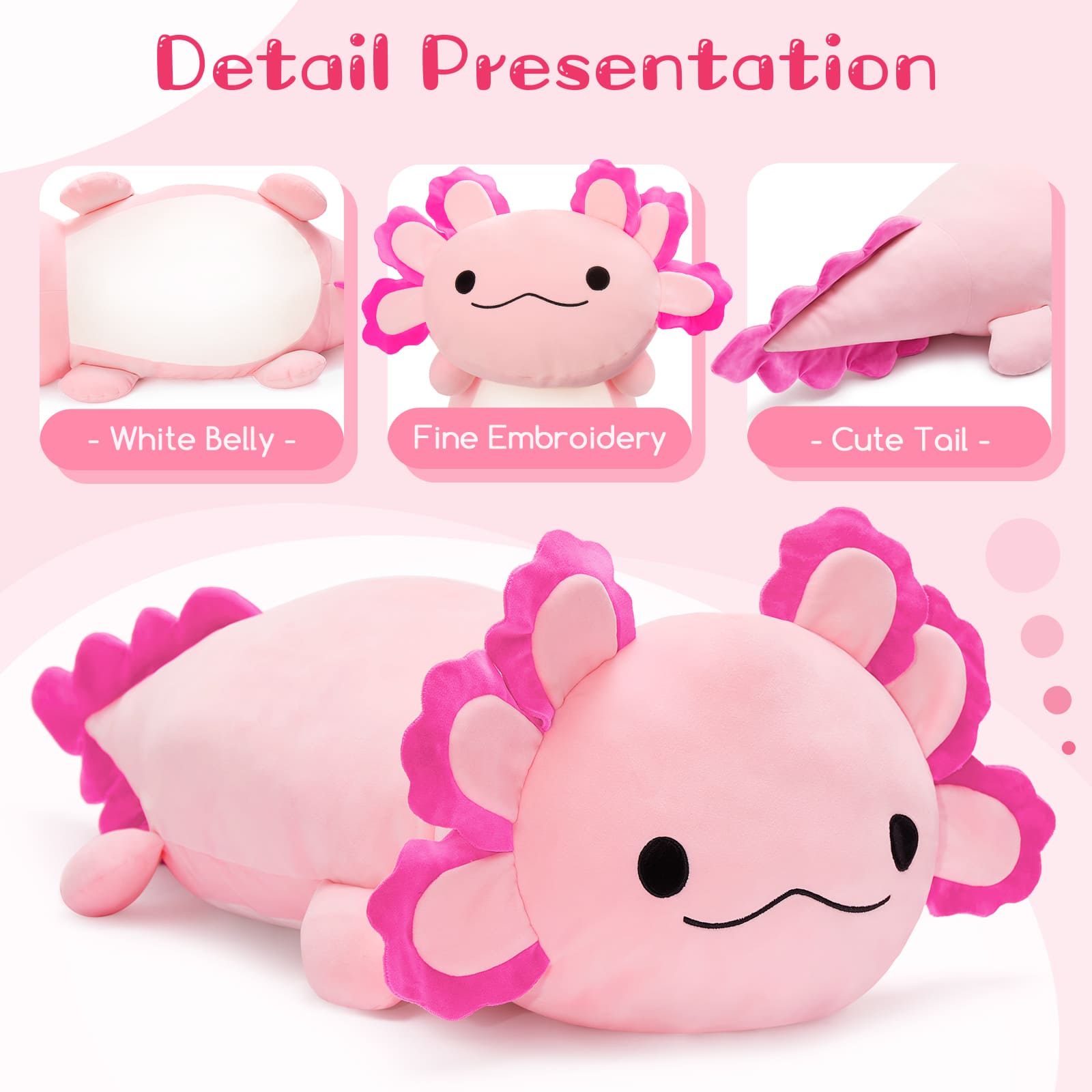 Giant Axolotl Plush Pillow, Pink, 39 Inches