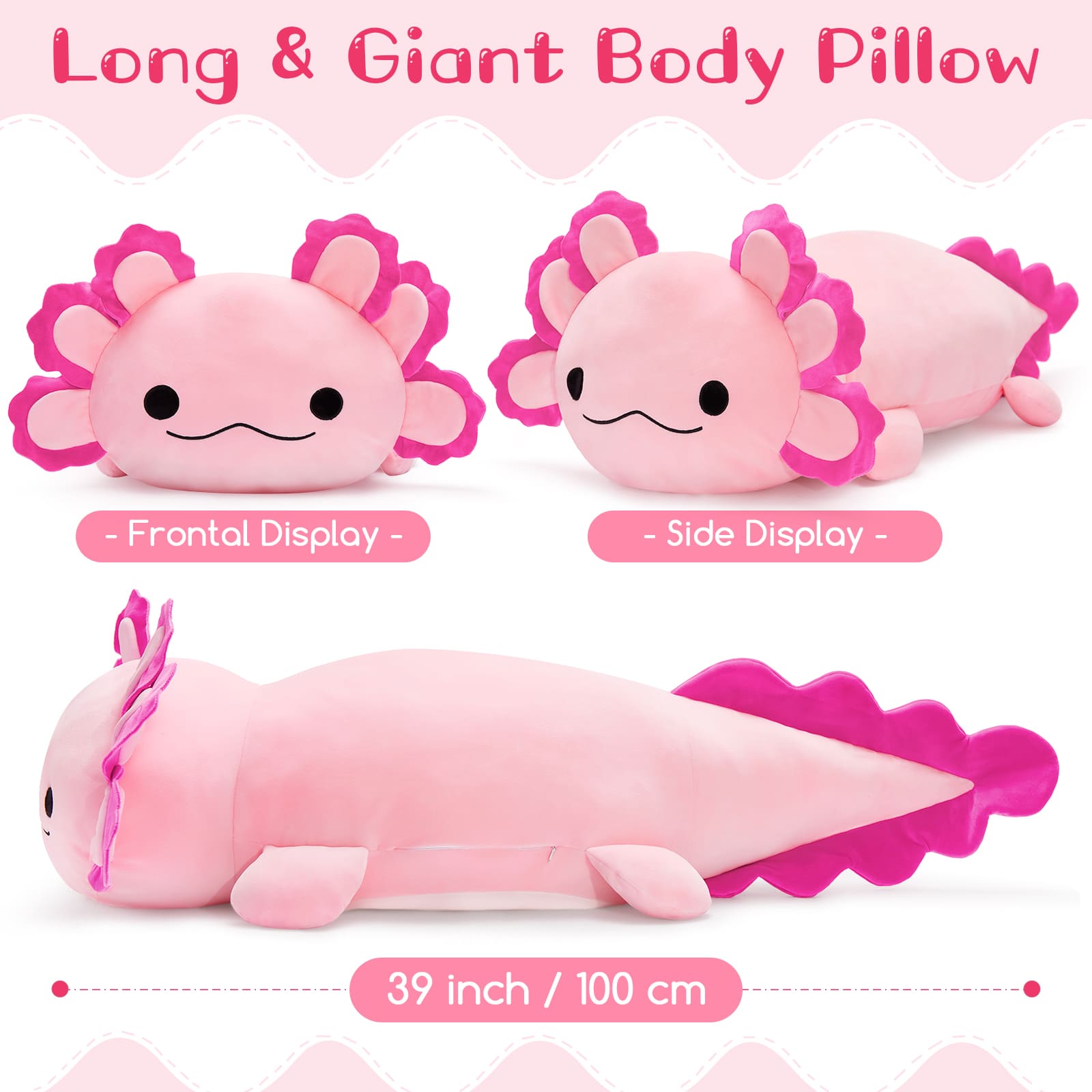 Giant Axolotl Plush Pillow, Pink, 39 Inches