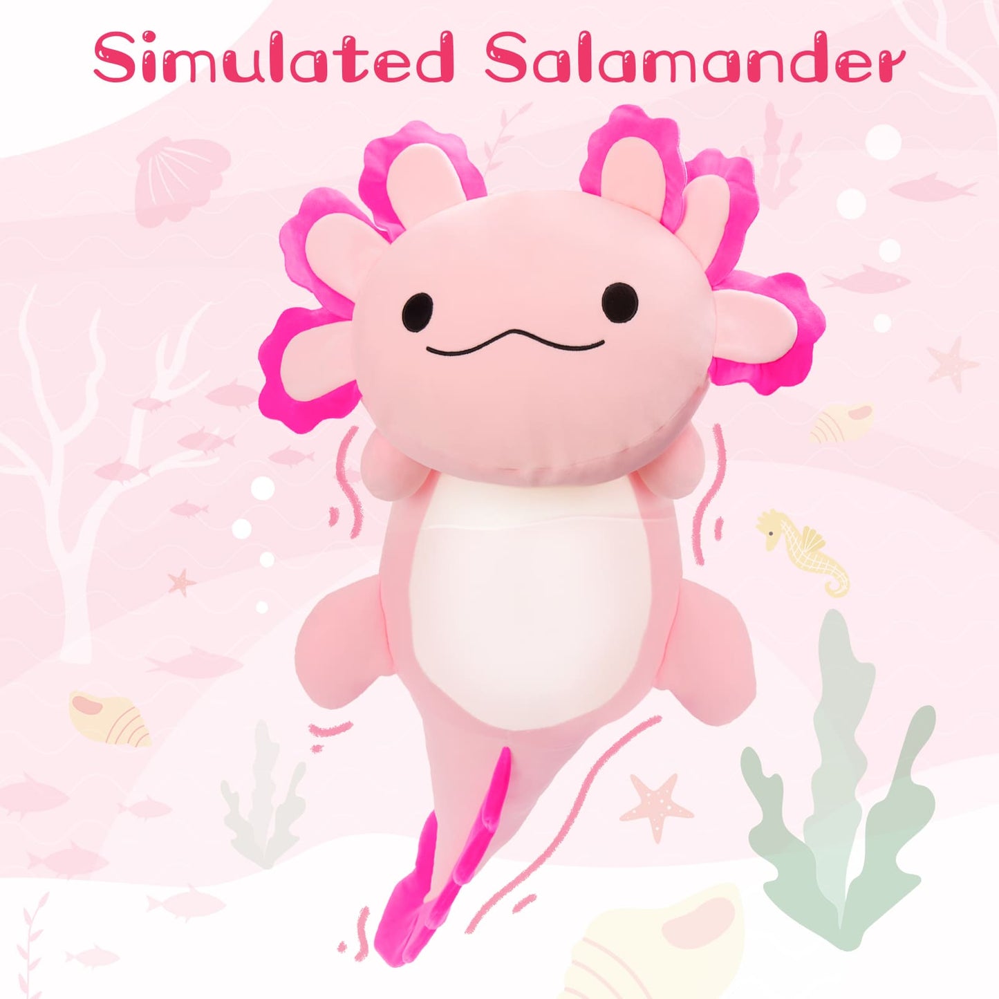 Big Axolotl Pink Plush Pillow - Salamander Cartoon Cushion Pillow - 39 Inches Squishy Throw Pillow - Axolotl Stuffed Animals Plush Toys - Christmas Gift for Kids Teens Adults