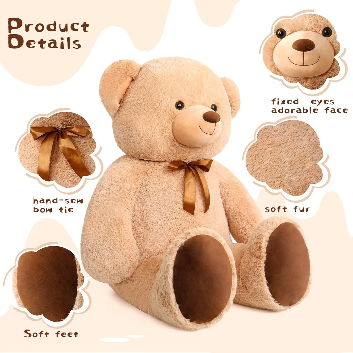 Giant Teddy Bear Plush Toy, Pink/Light Brown, 47 Inches