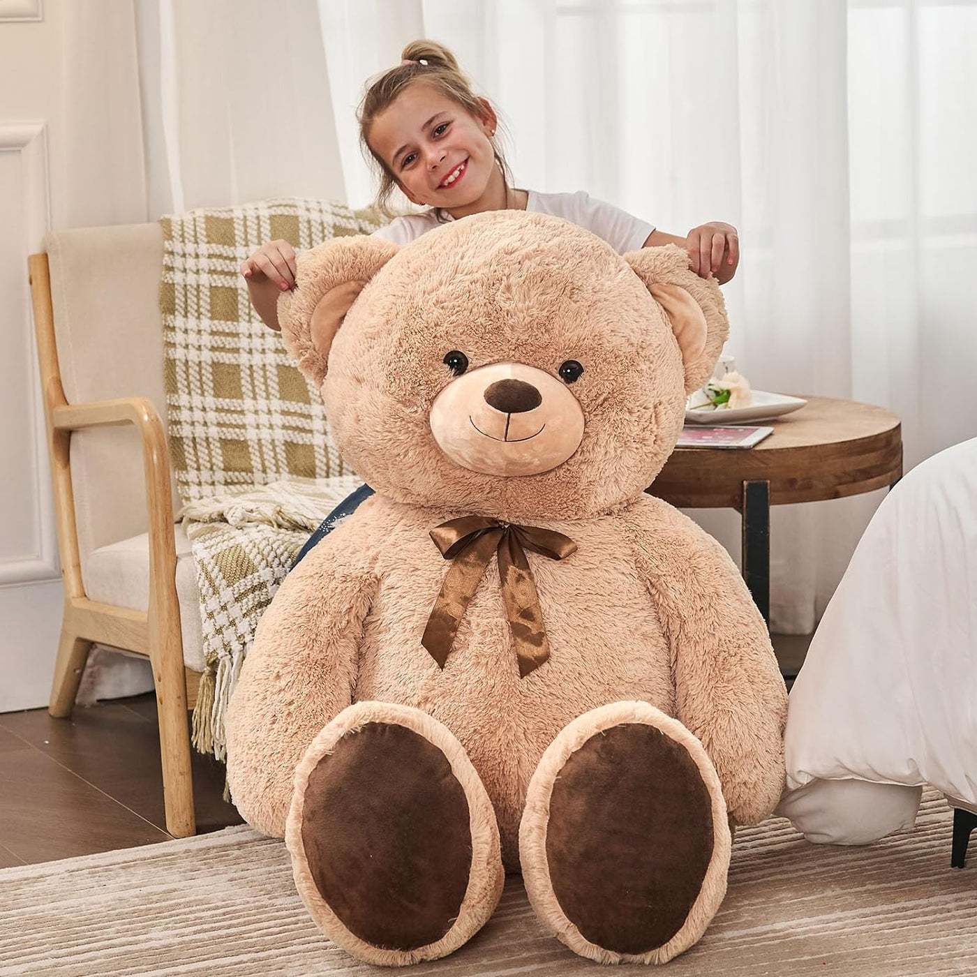 Giant Teddy Bear Plush Toy, Pink/Light Brown, 47 Inches