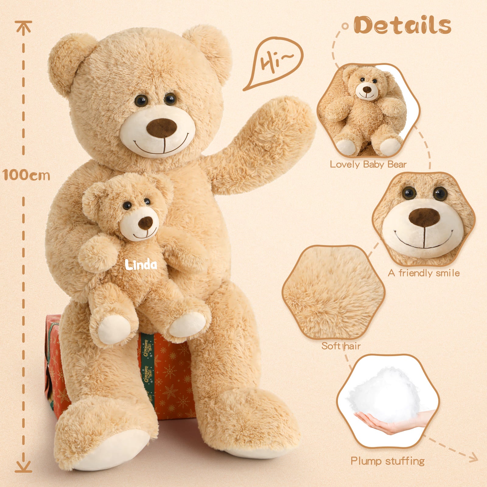 Custom Teddy Bear Plush Toy with Custom Text, 39 Inches