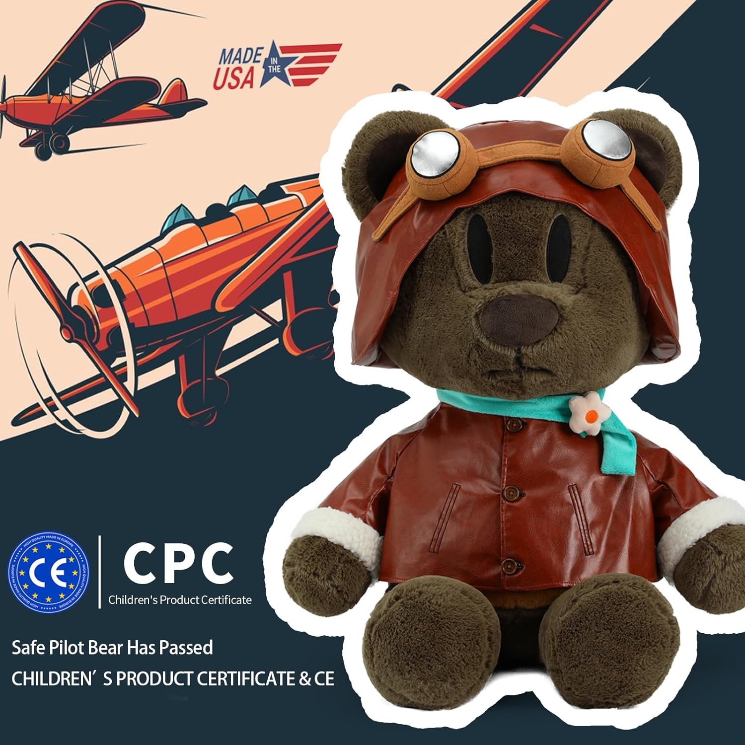 Peluche ours en peluche pilote, 35 pouces